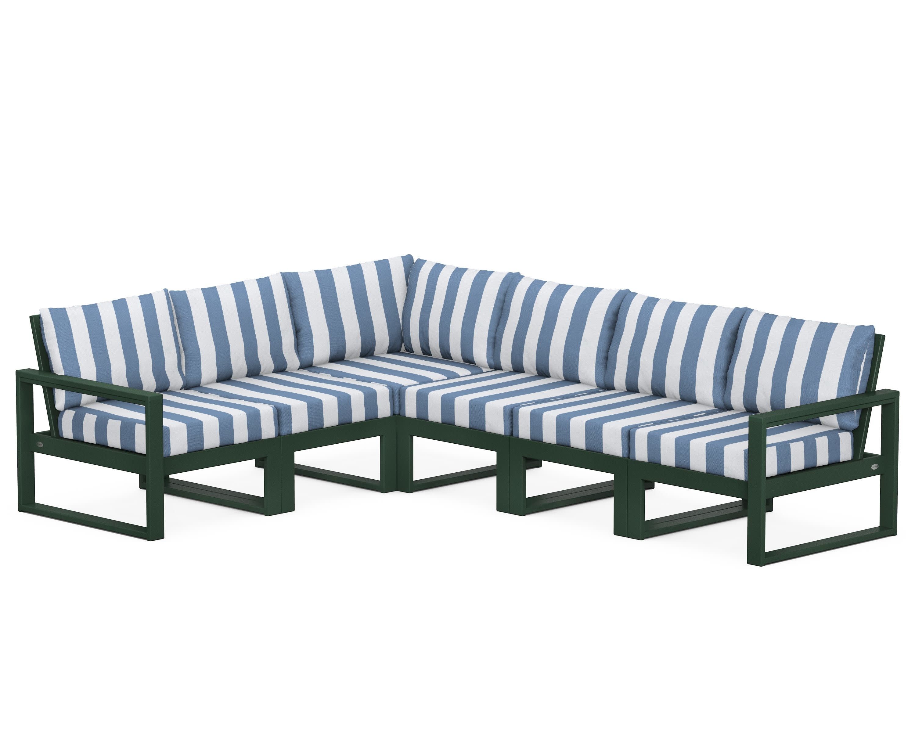 EDGE 6-Piece Modular Deep Seating Set in Green / Cabana Stripe Sky Blue