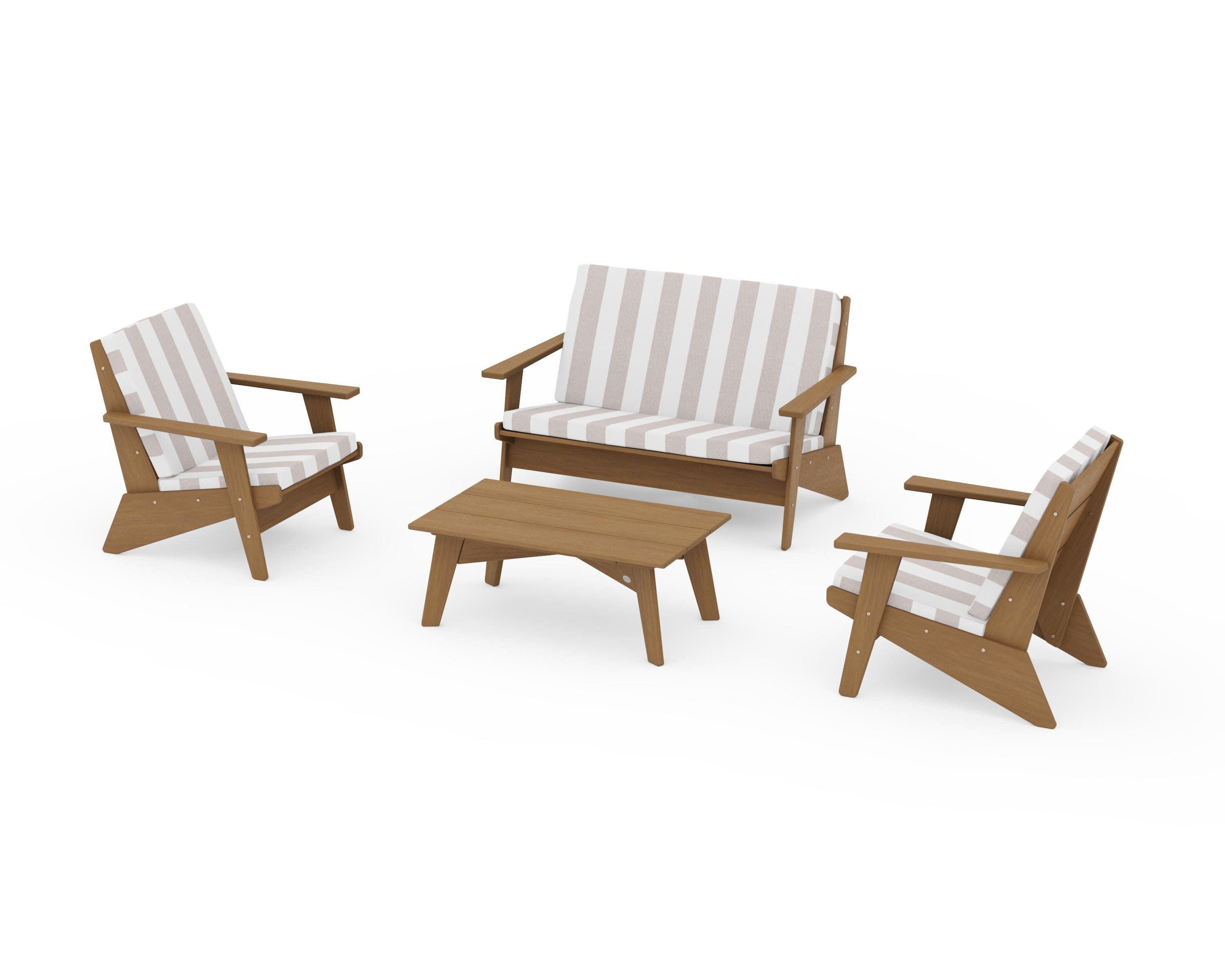Riviera Modern Lounge 4-Piece Set in Natural / Cabana Stripe Dune Burlap