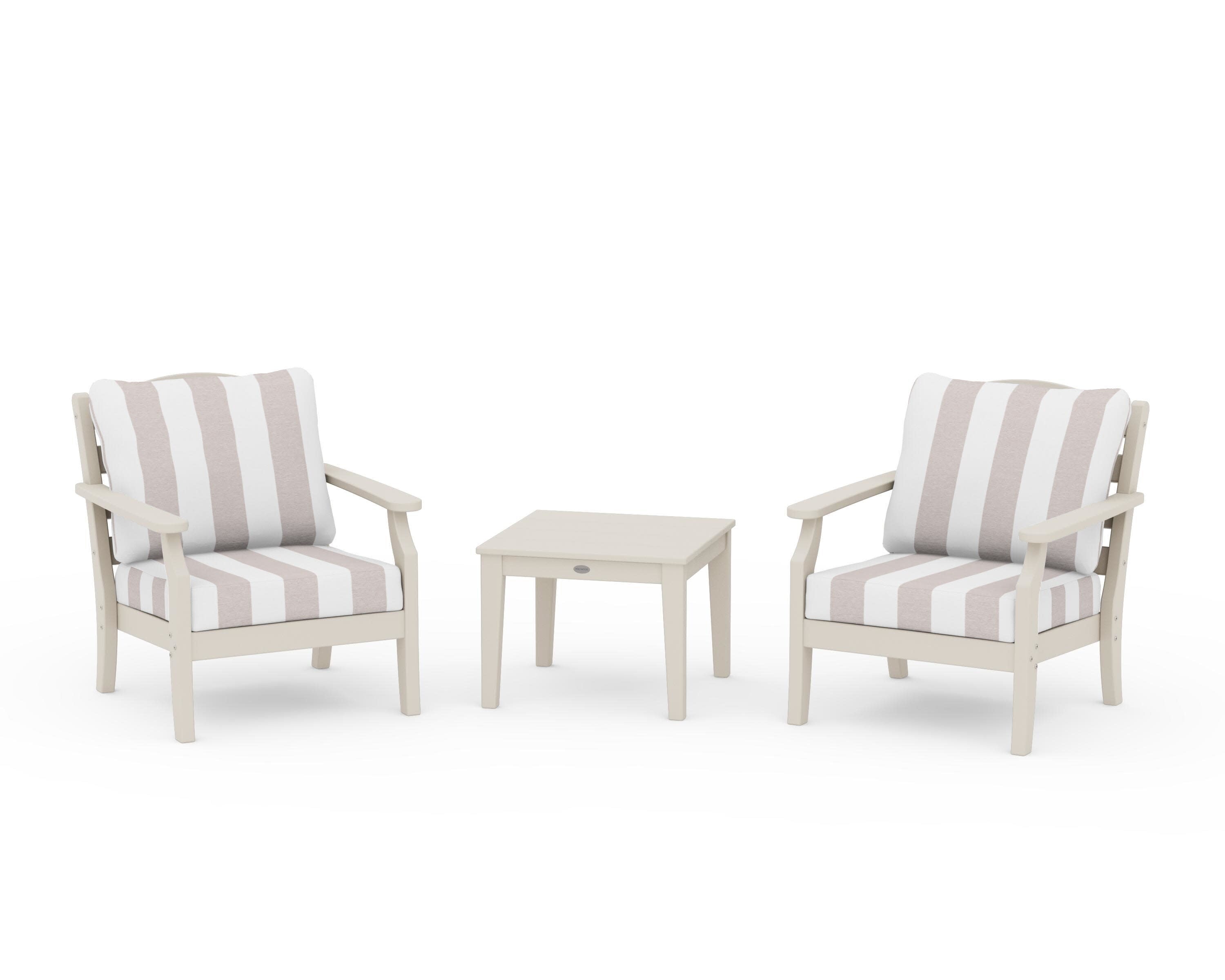 Savannah 3-Piece Deep Seating Set in Sand / Cabana Stripe Dune Burlap