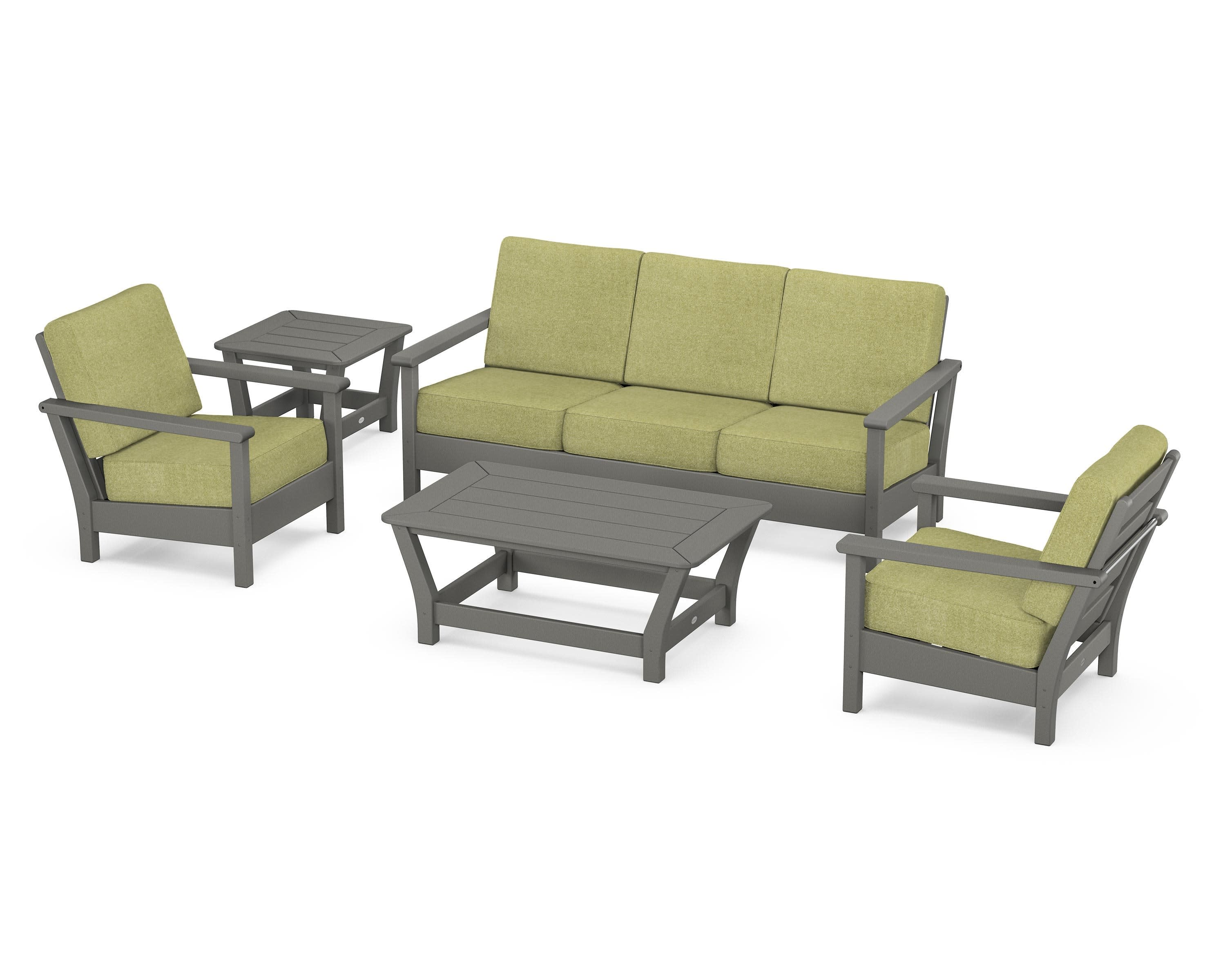 Harbour 5-Piece Deep Seating Set in Slate Grey / Chartreuse Boucle