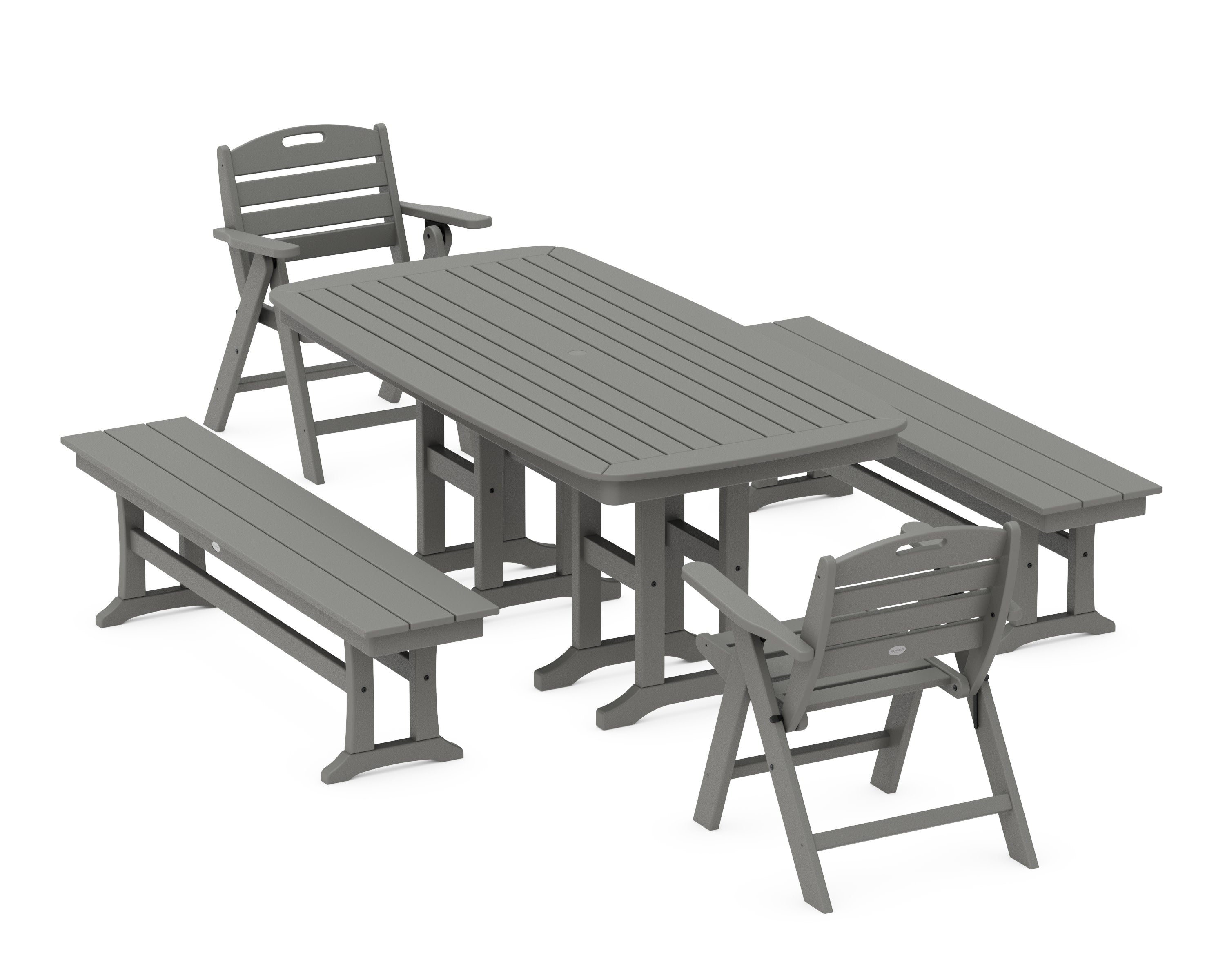 Nautical Lowback 5-Piece Dining Set with Benches in Slate Grey