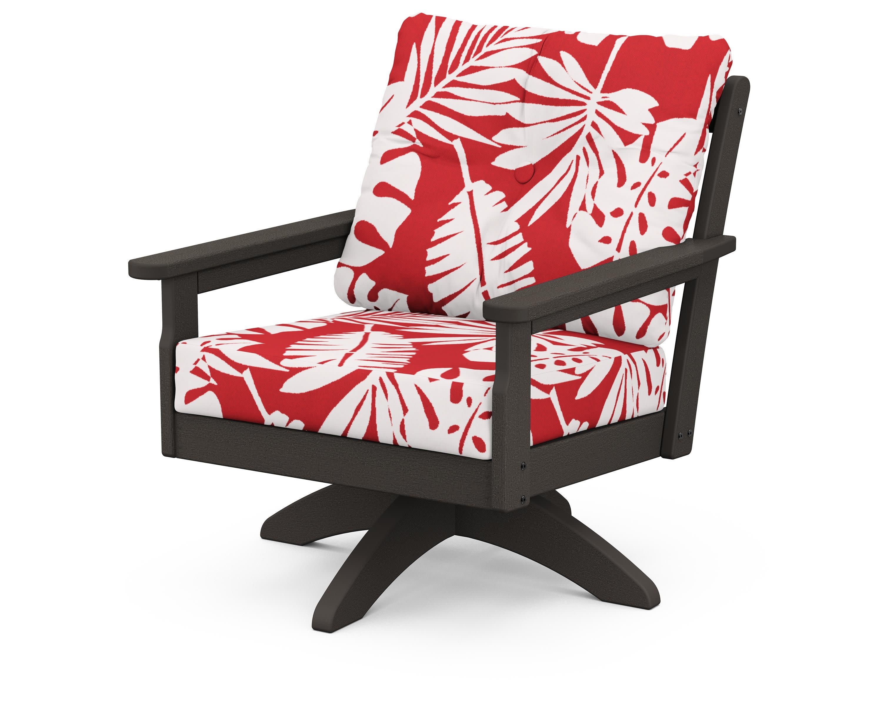 Vineyard Deep Seating Swivel Chair in Vintage Coffee / Leaf Crimson