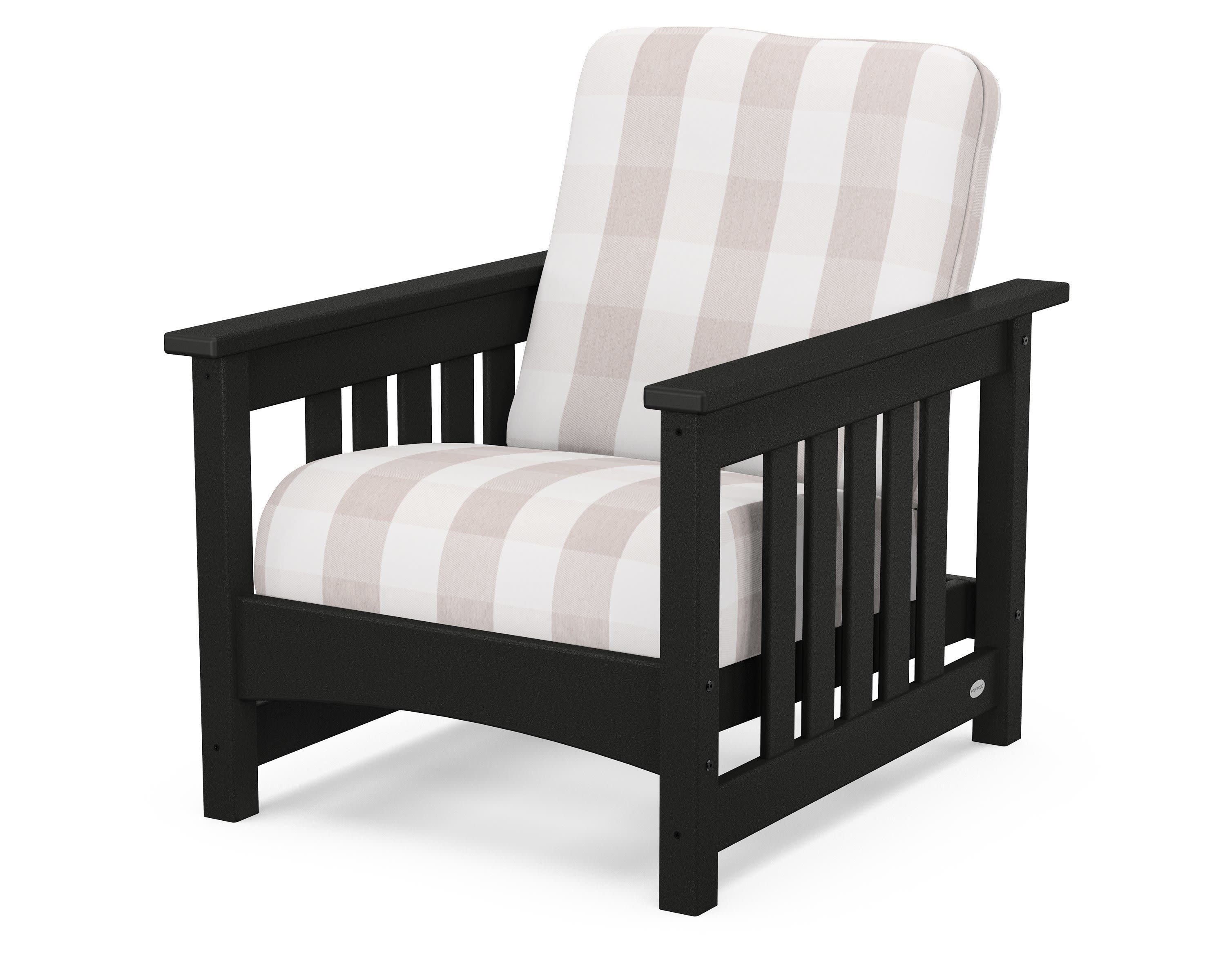 Club Mission Chair in Black / Buffalo Plaid Dune Burlap