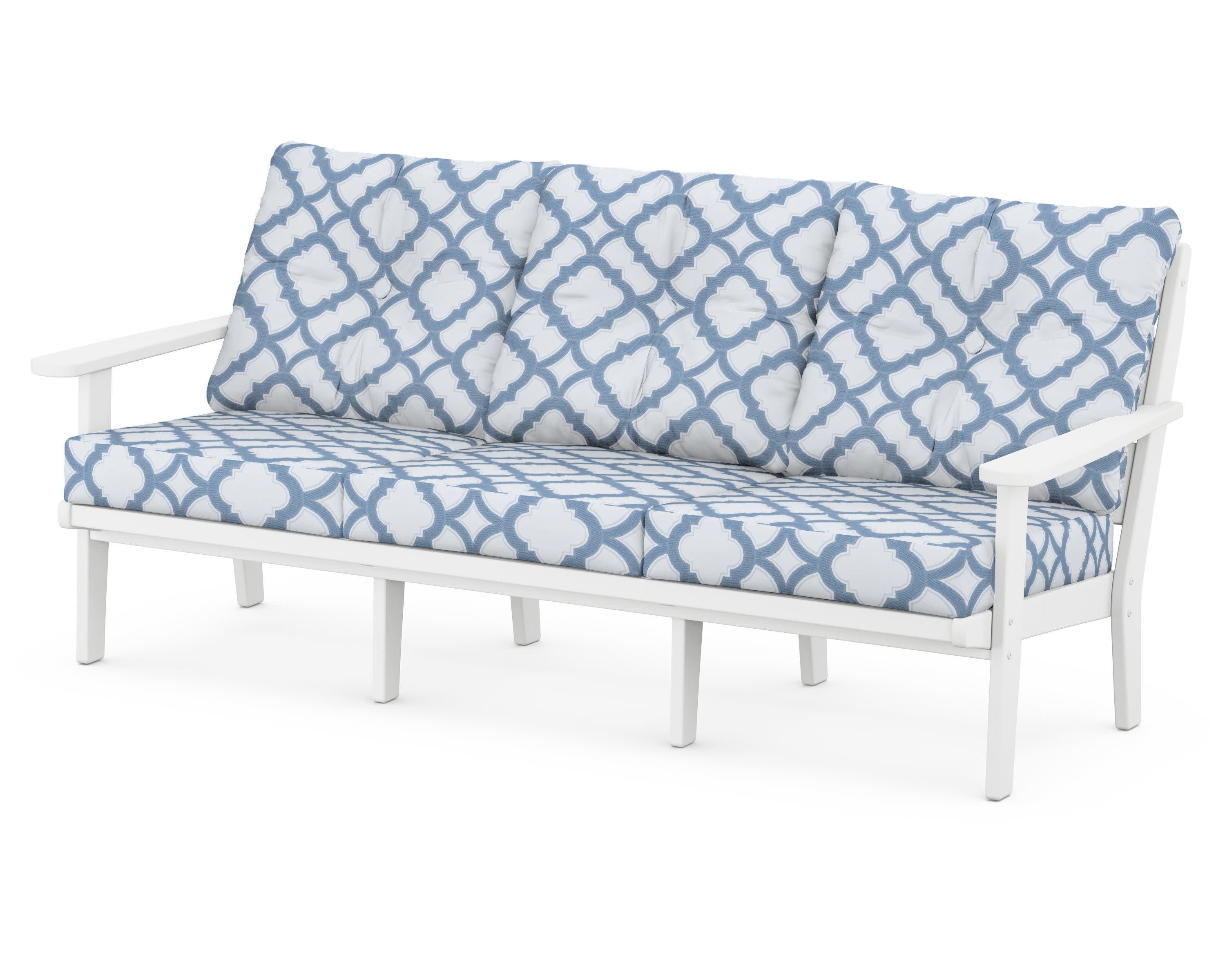 Lakeside Deep Seating Sofa in White / Trellis Sky Blue