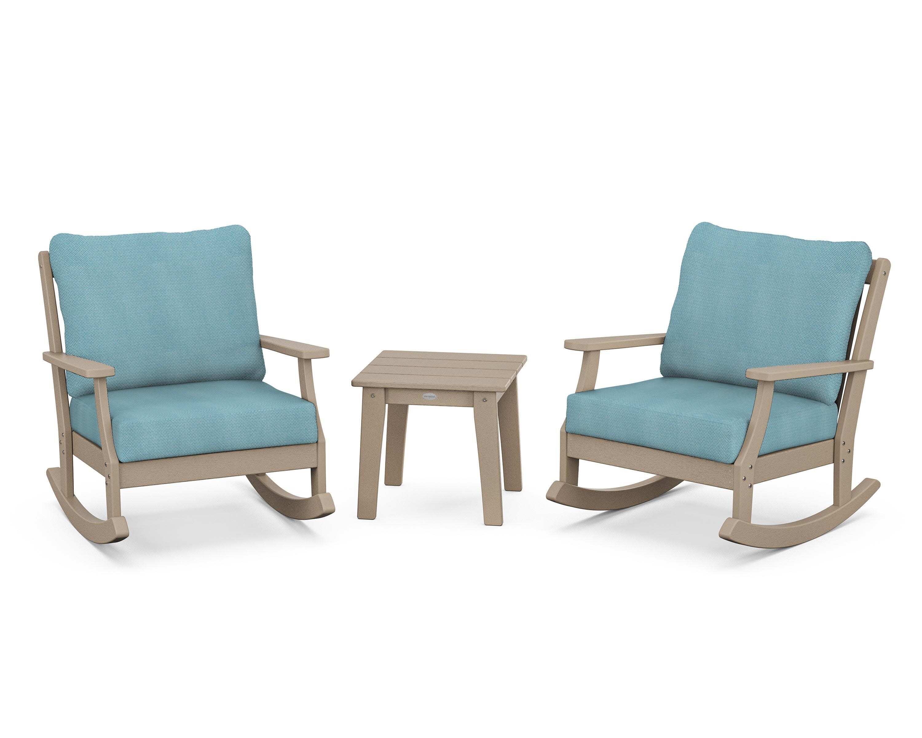 Braxton 3-Piece Deep Seating Rocker Set in Vintage Sahara / Lattice Sky Blue