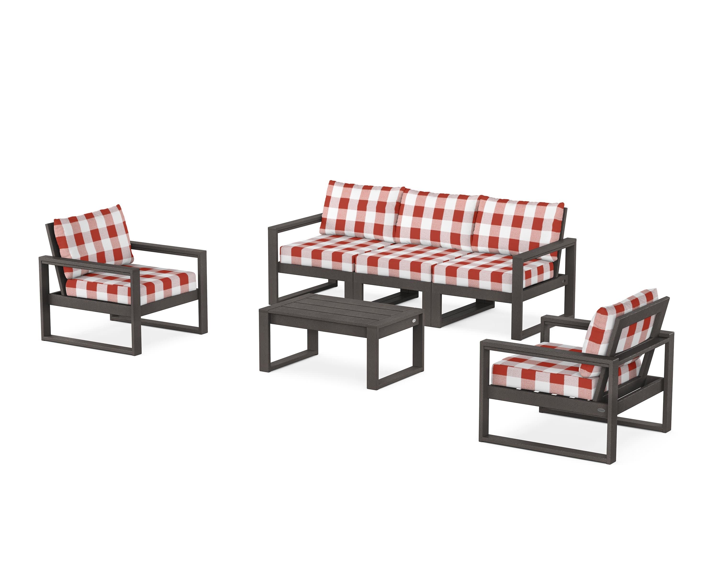 EDGE Sectional 4-Piece Deep Seating Set with Sofa in Vintage Coffee / Buffalo Plaid Crimson