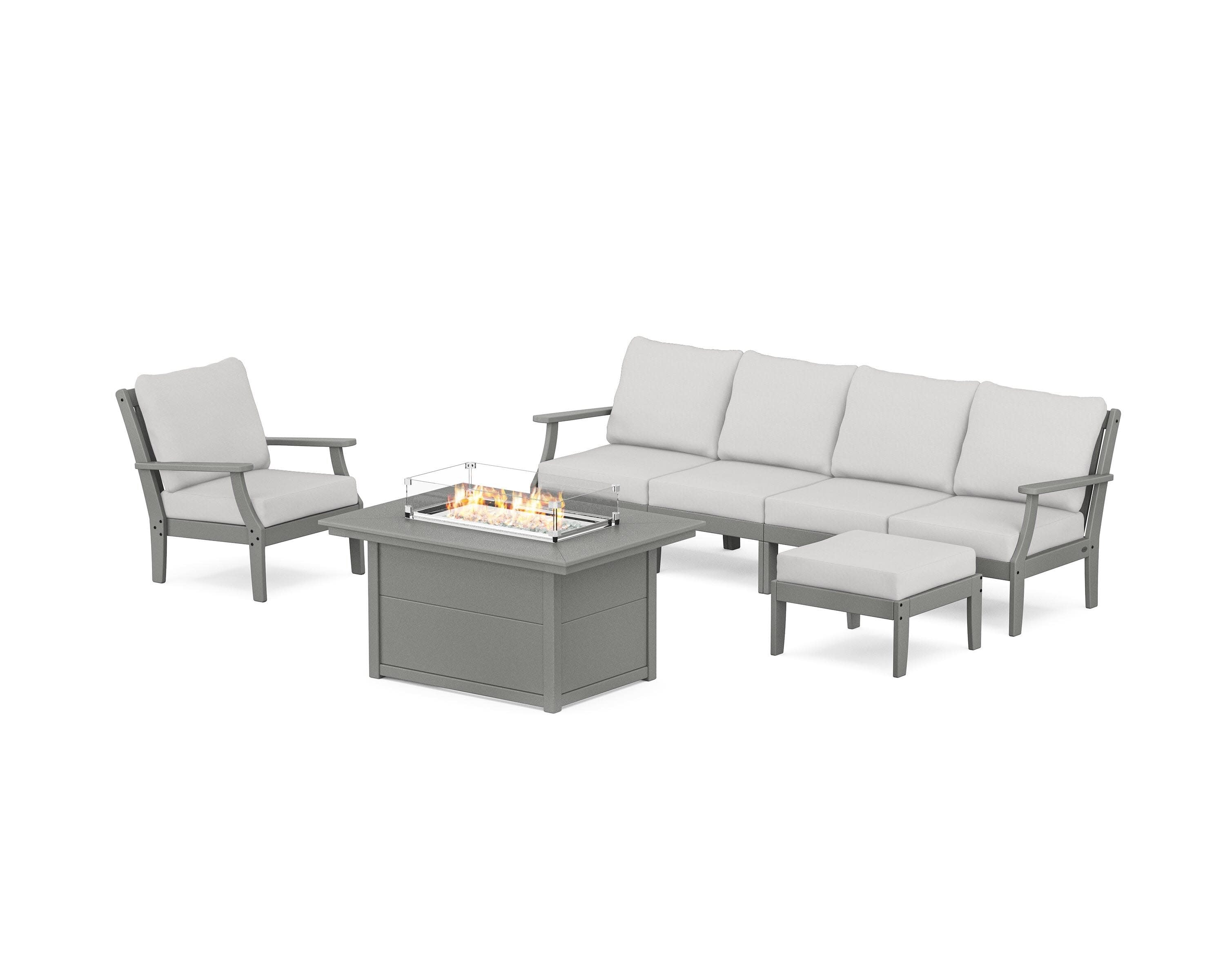 Braxton Sectional Lounge and Fire Pit Set in Slate Grey / Diamond in the Rough