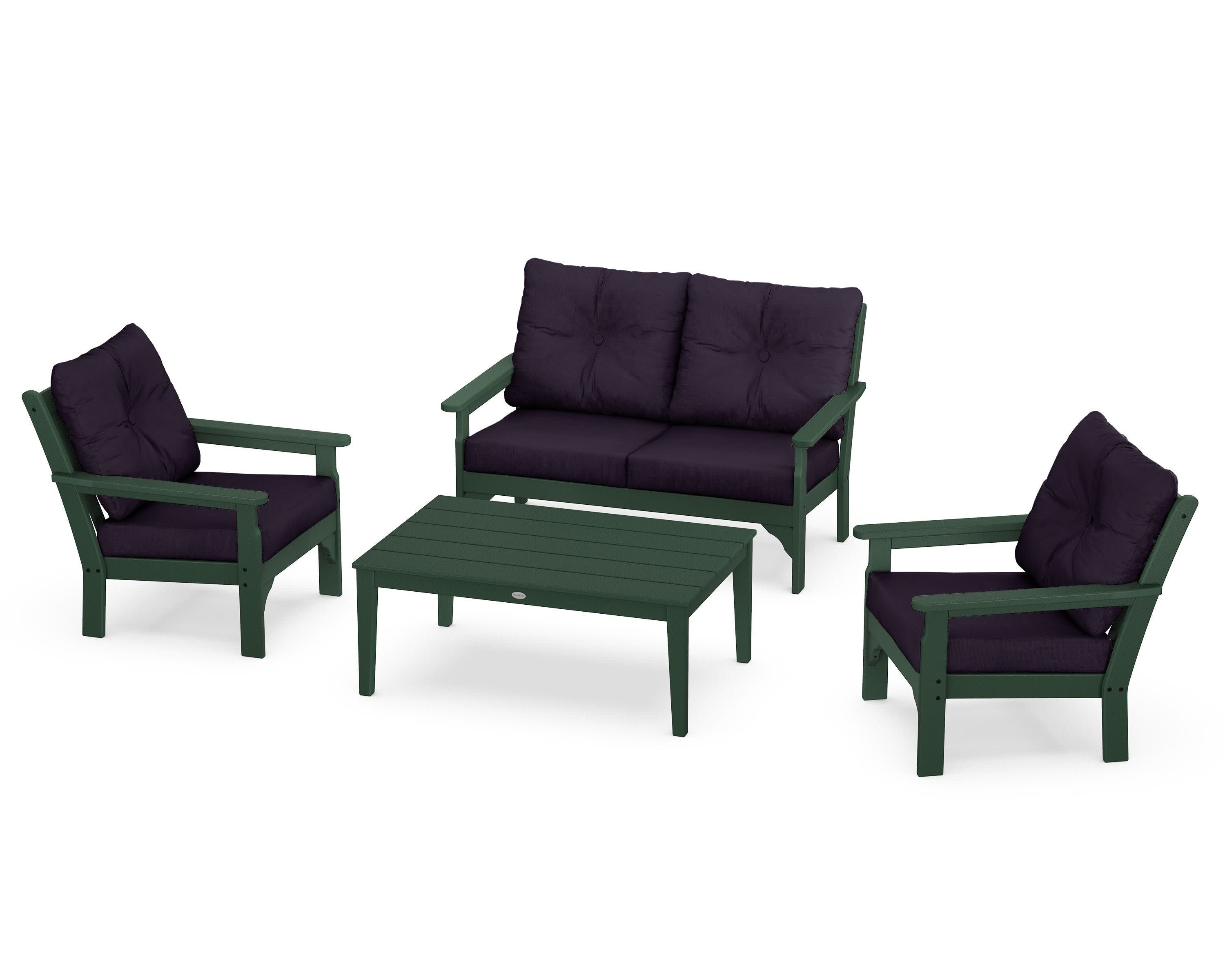 Vineyard 4-Piece Deep Seating Set in Green / Navy Linen