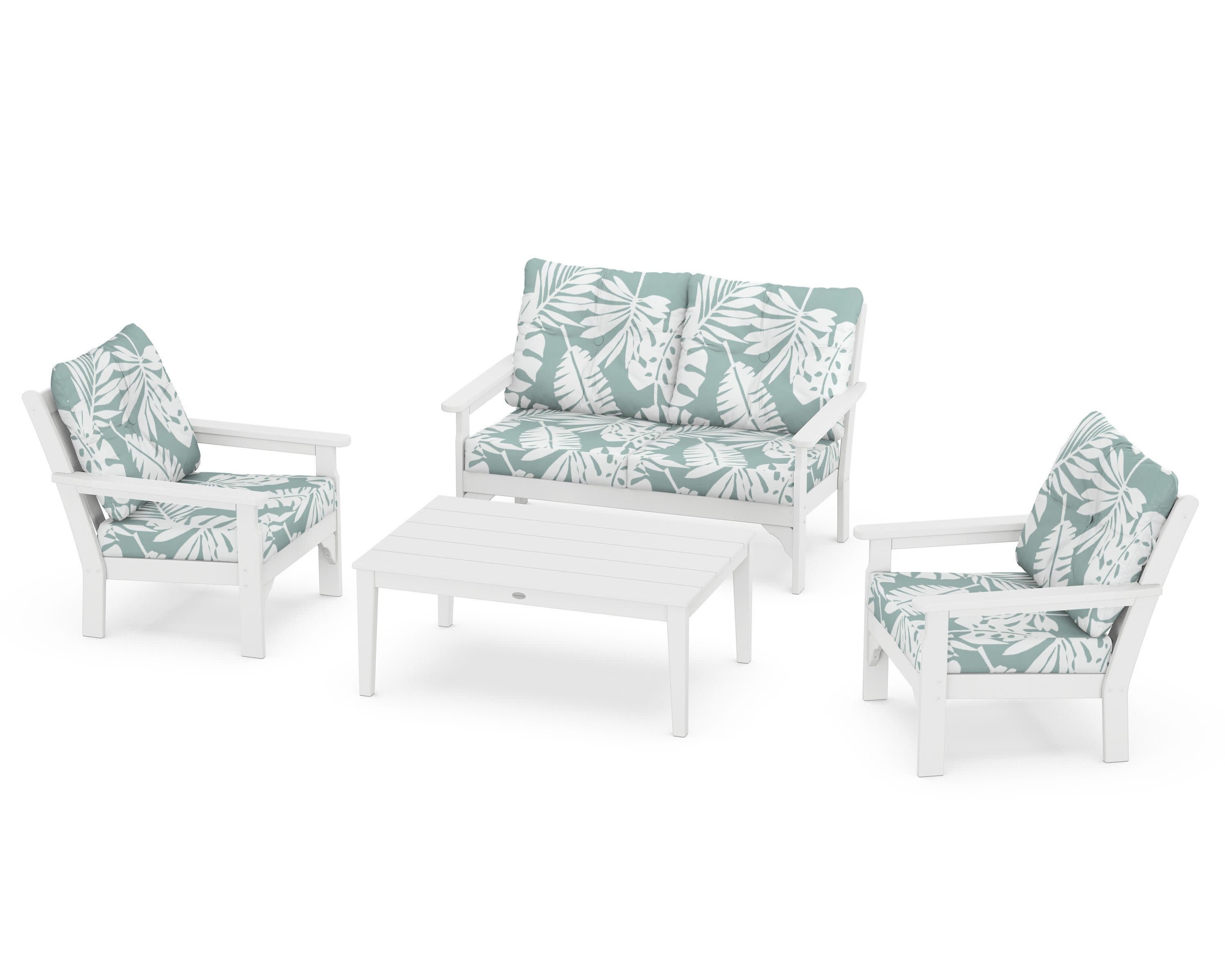 Vineyard 4-Piece Deep Seating Set in White / Leaf Glacier Spa