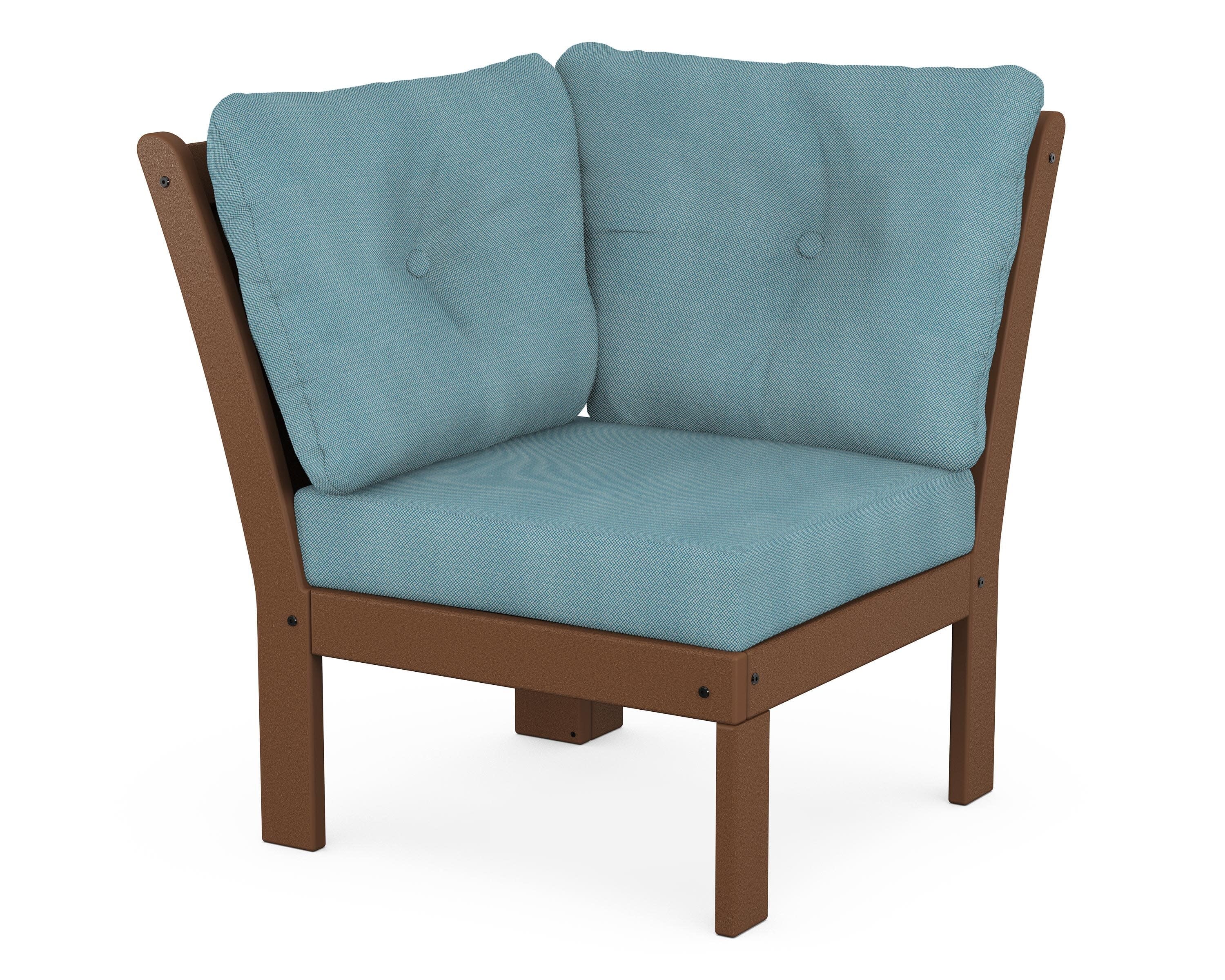 Vineyard Modular Corner Chair in Teak / Lattice Sky Blue