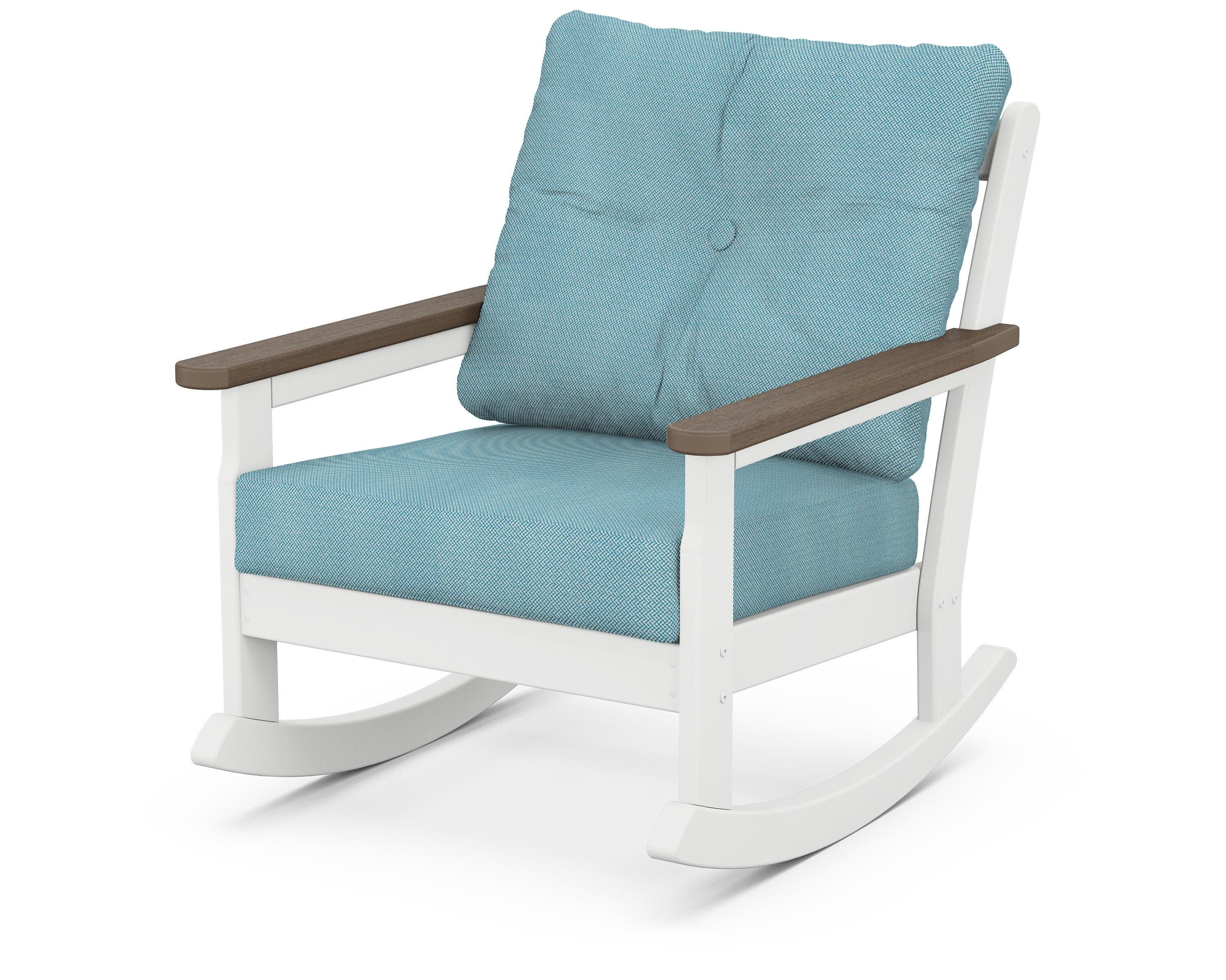 Vineyard Deep Seating Rocking Chair in White / Kona / Lattice Sky Blue