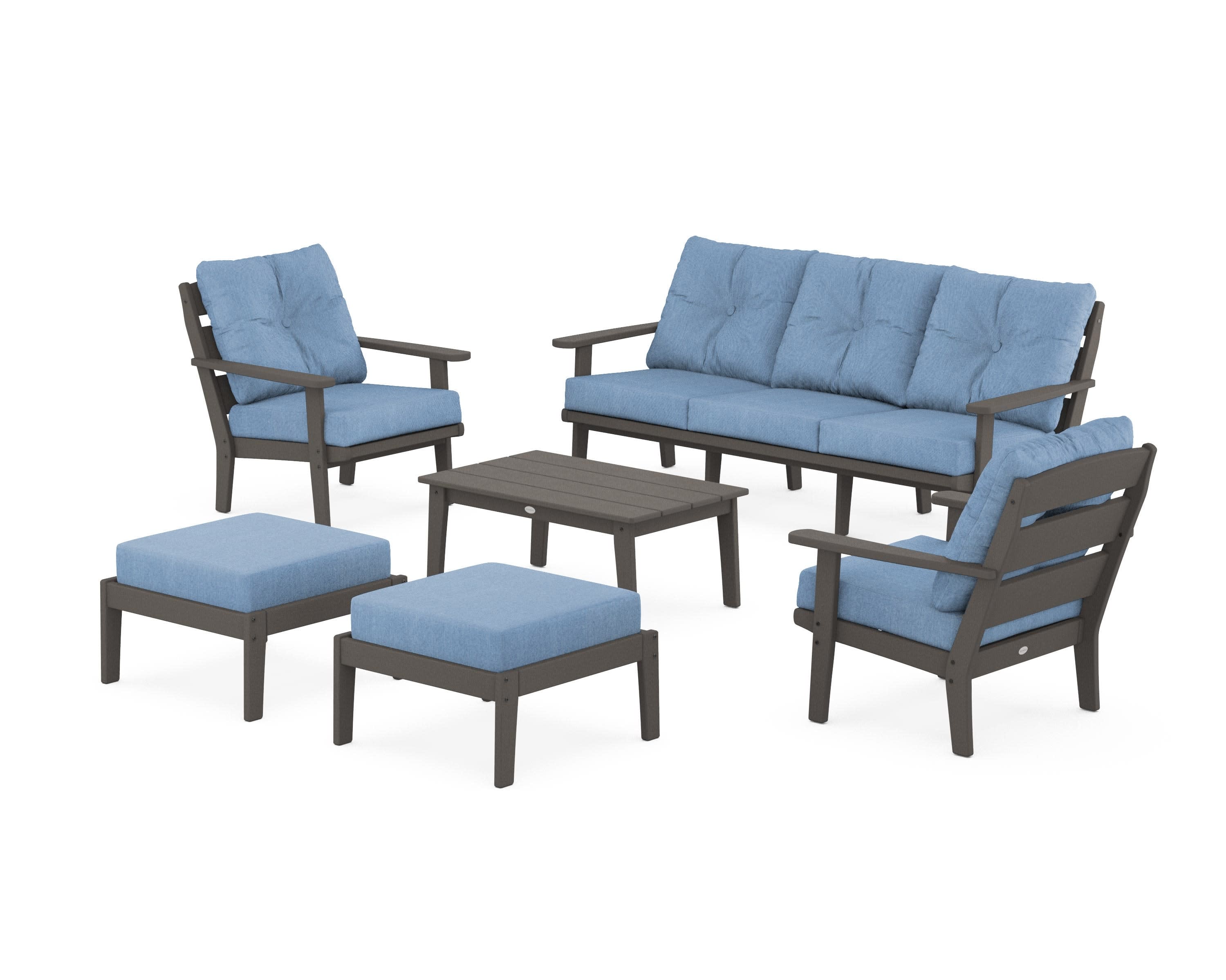 Lakeside 6-Piece Lounge Sofa Set in Vintage Coffee / Sky Blue