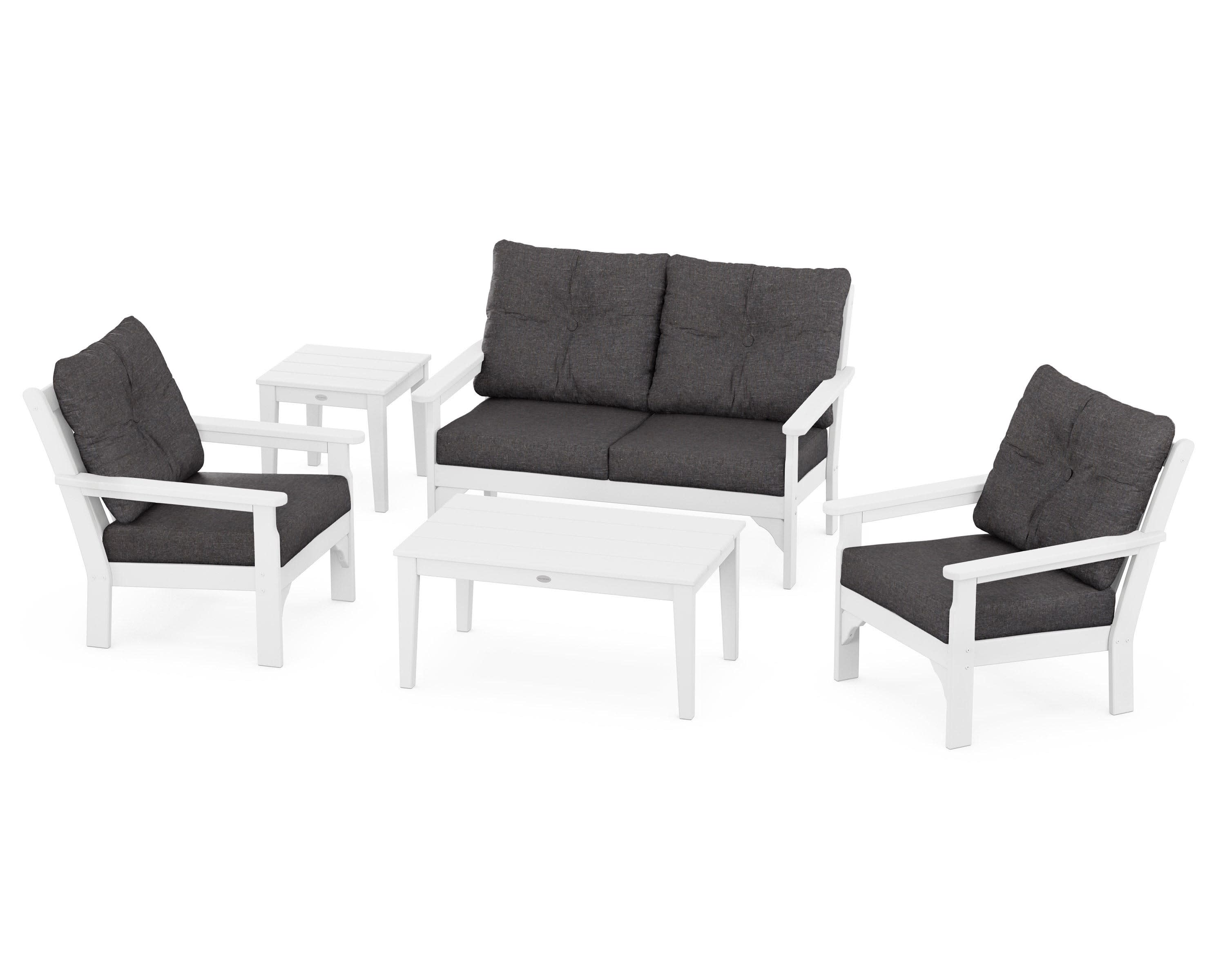 Vineyard 5-Piece Deep Seating Set in White / Ash Charcoal