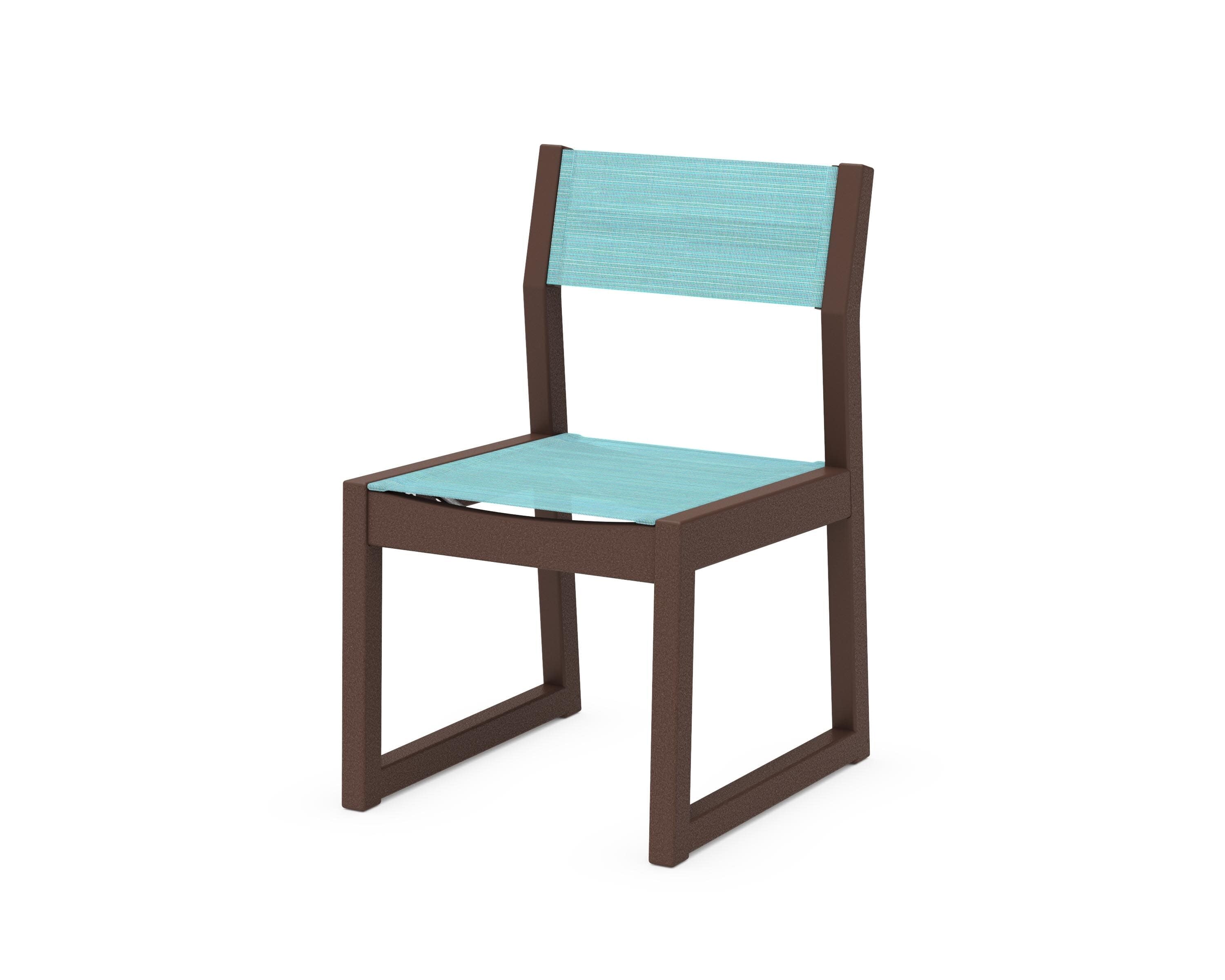 EDGE Sling Dining Side Chair in Mahogany / Dupioni Aquamarine Sling