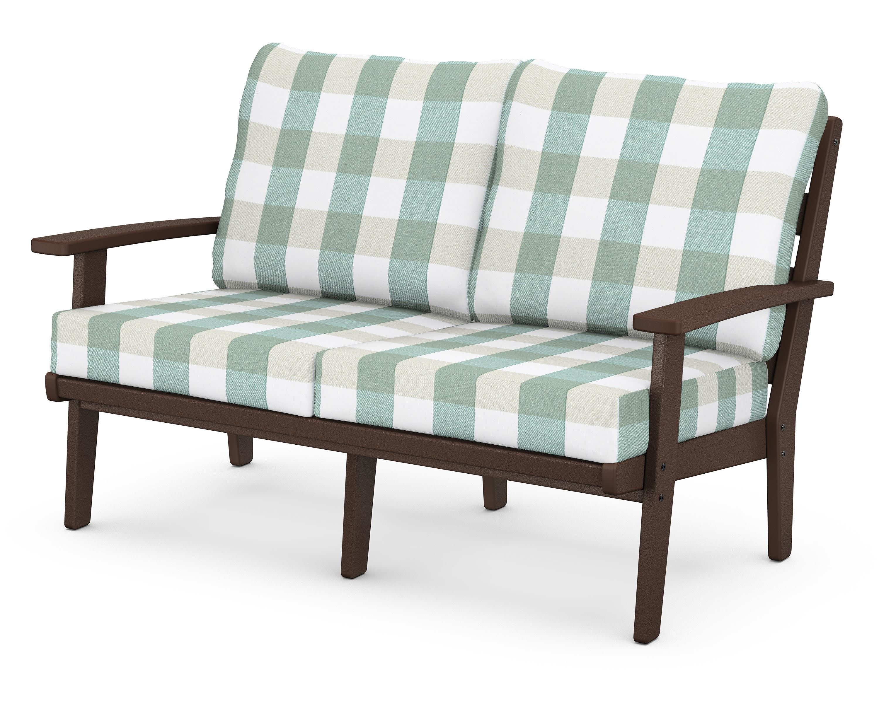 Grant Park Deep Seating Loveseat in Mahogany / Buffalo Plaid Glacier Spa