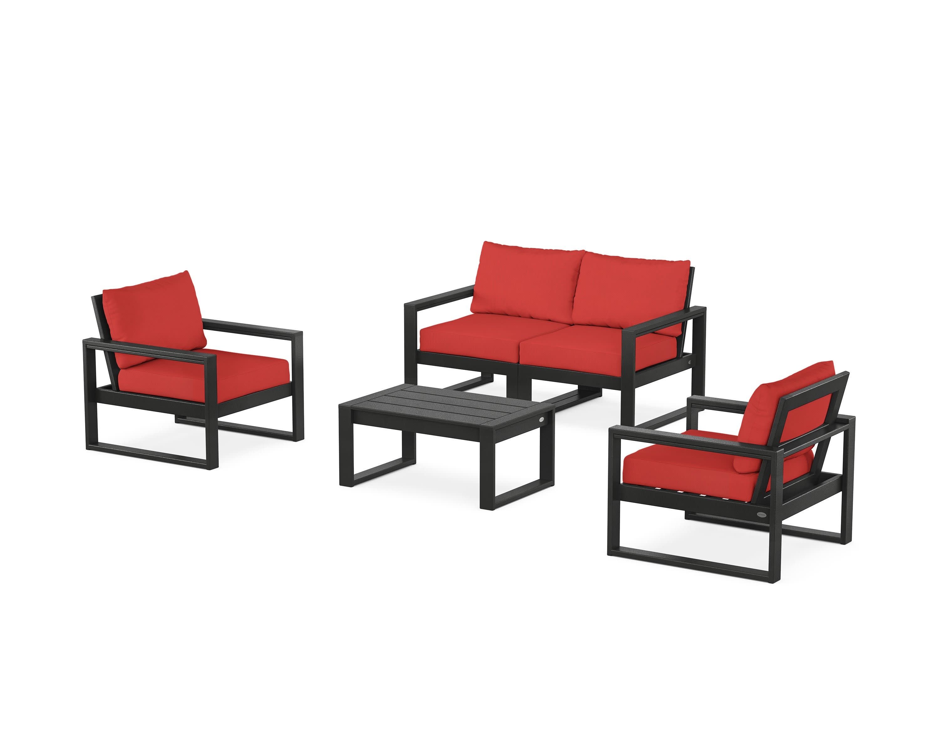 EDGE Sectional 4-Piece Deep Seating Set with Loveseat in Black / Crimson Linen
