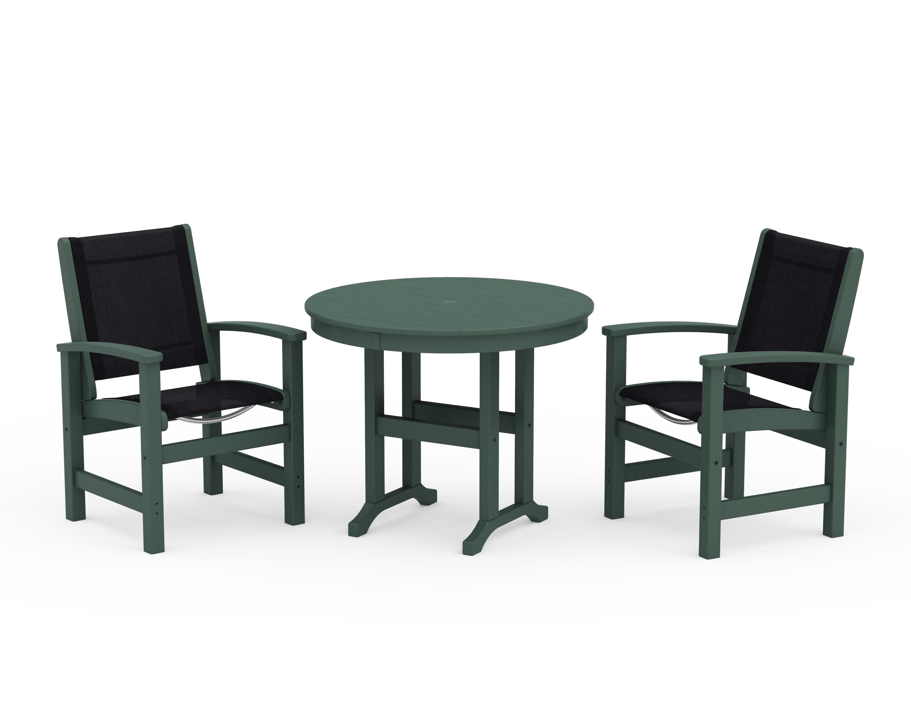 Coastal 3-Piece Round Dining Set in Green / Black Sling