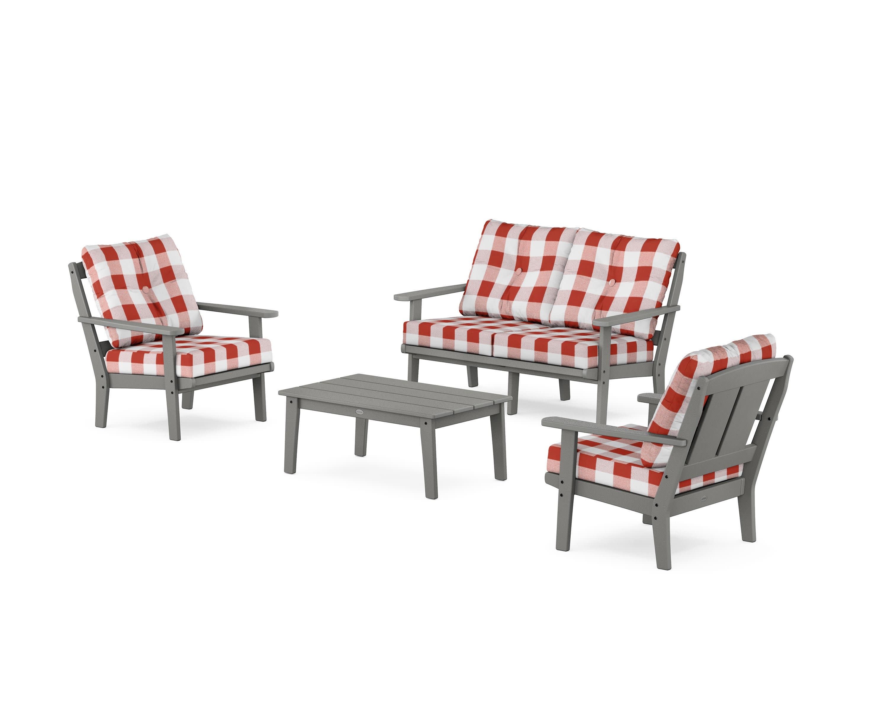 Mission 4-Piece Deep Seating Set with Loveseat in Slate Grey / Buffalo Plaid Crimson