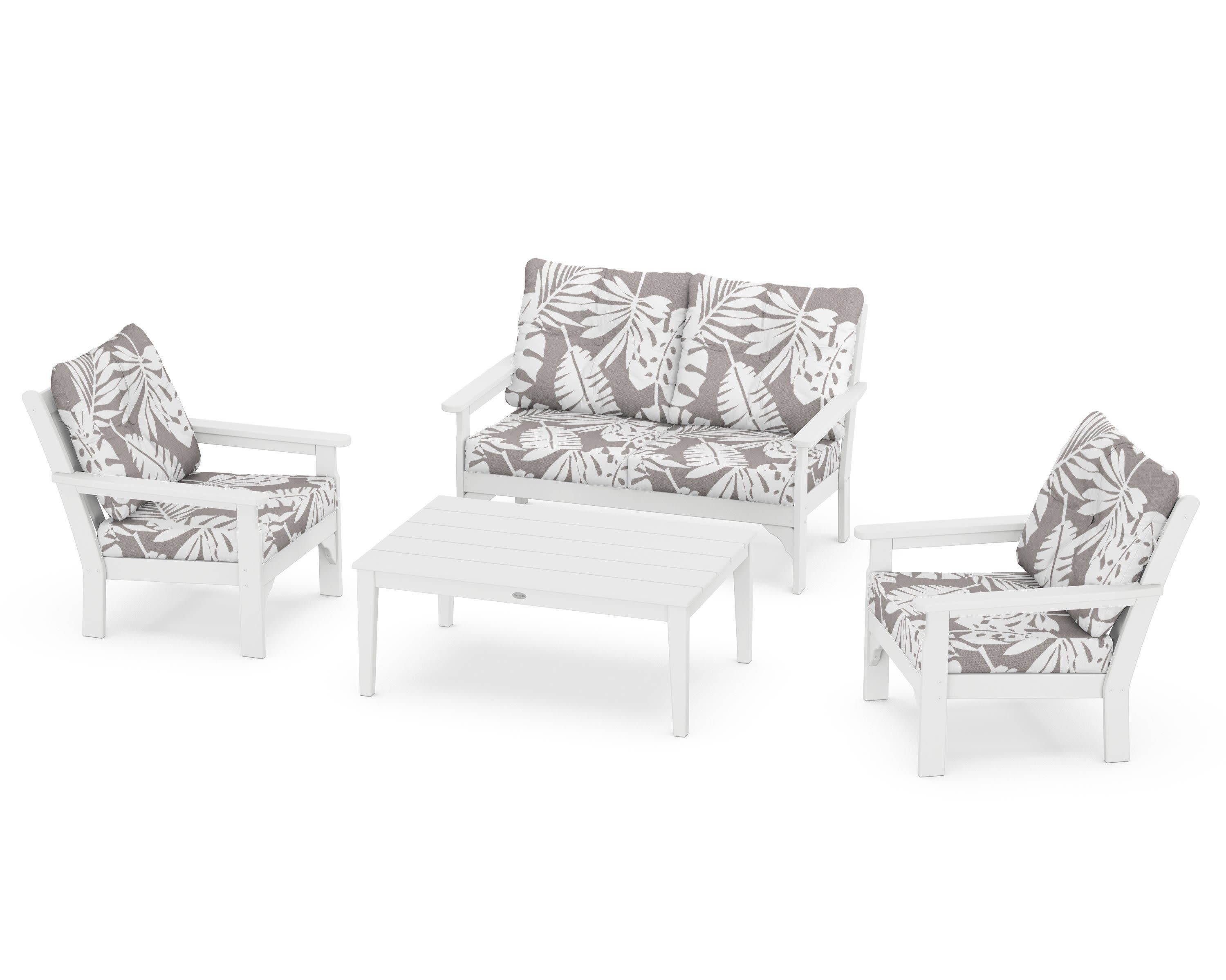 Vineyard 4-Piece Deep Seating Set in White / Leaf Grey Mist