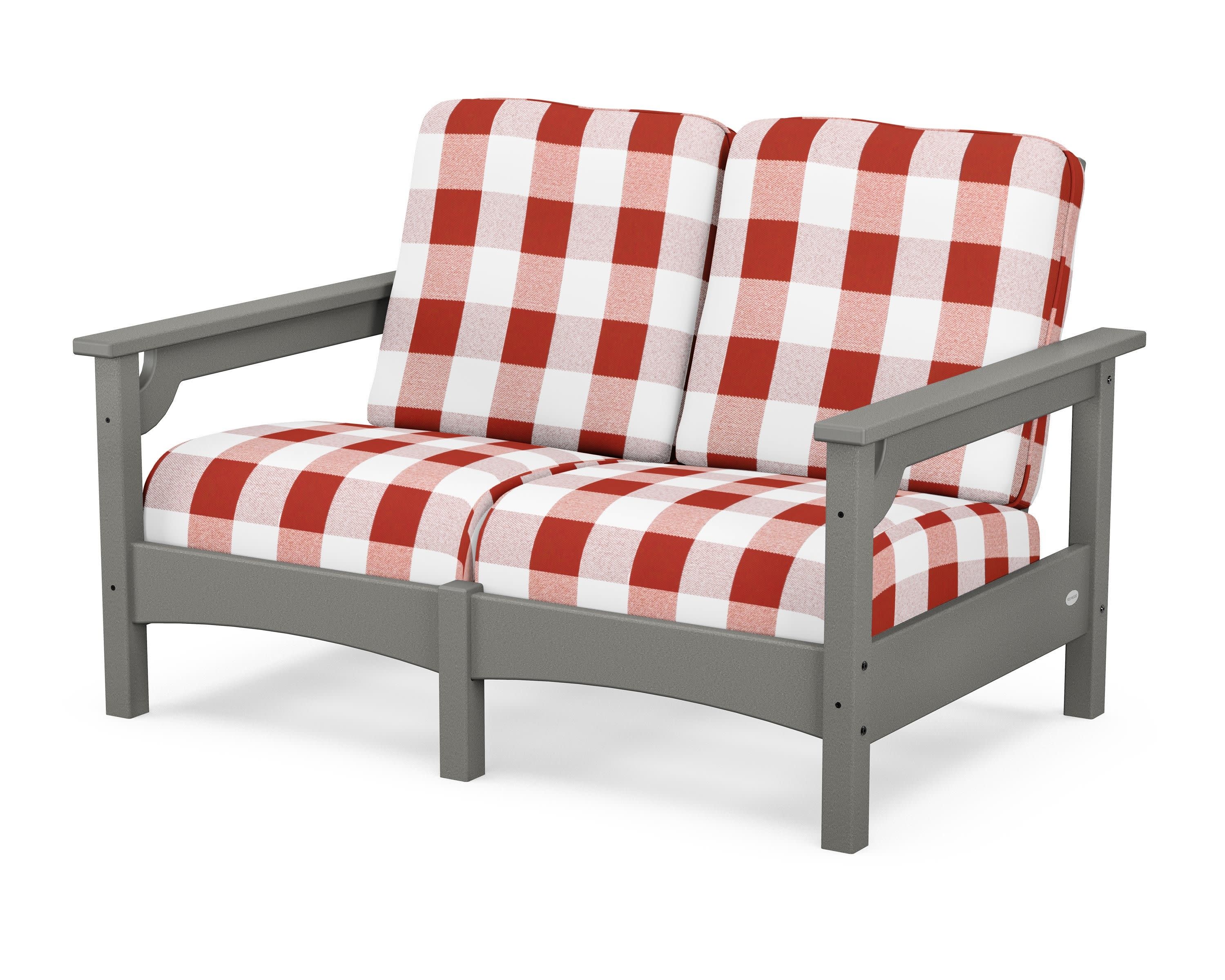 Club Loveseat in Slate Grey / Buffalo Plaid Crimson