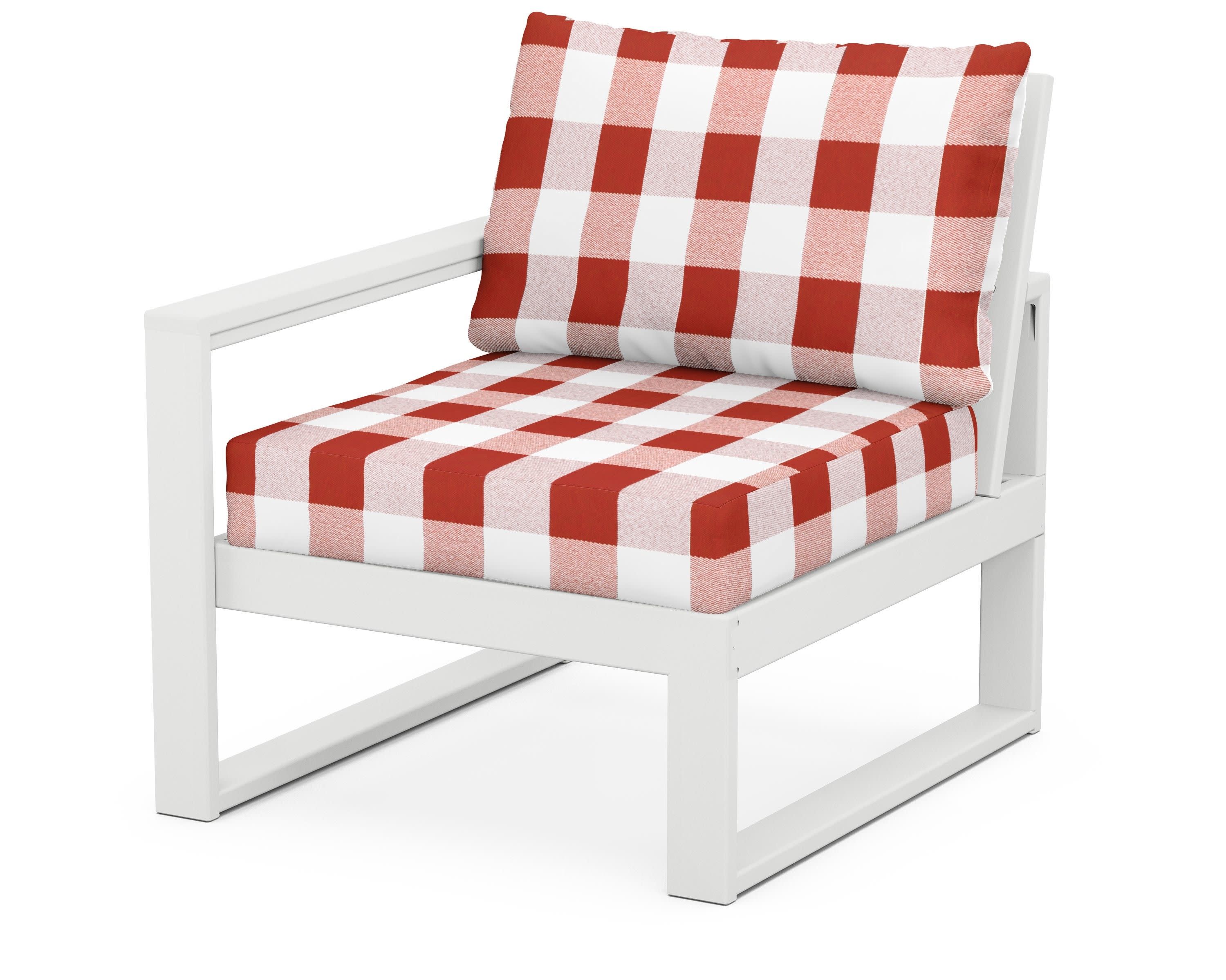 EDGE Modular Left Arm Chair in White / Buffalo Plaid Crimson