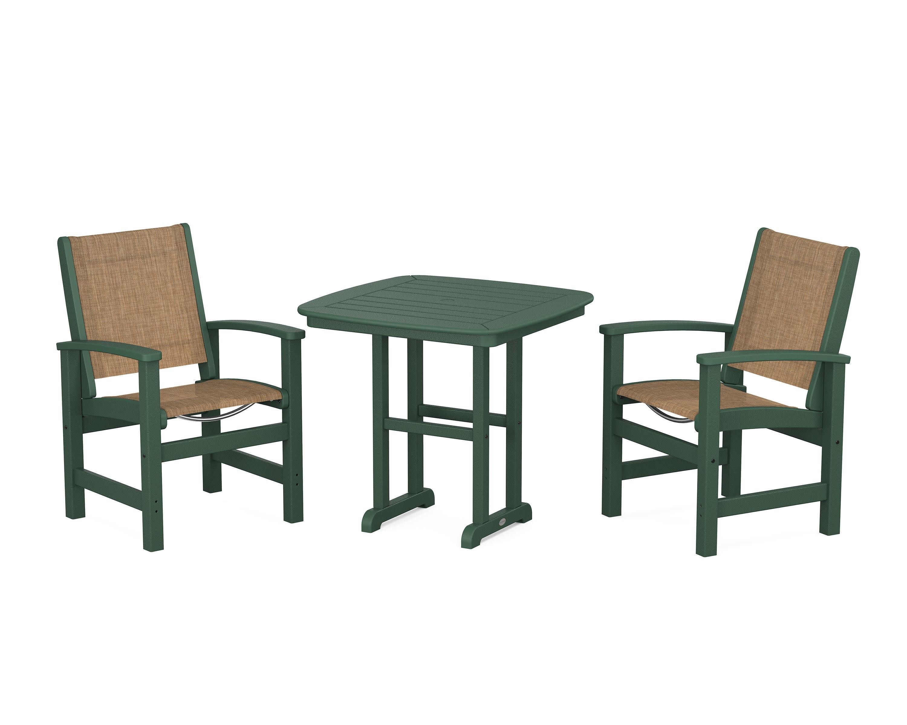 Coastal 3-Piece Dining Set in Green / Burlap Sling
