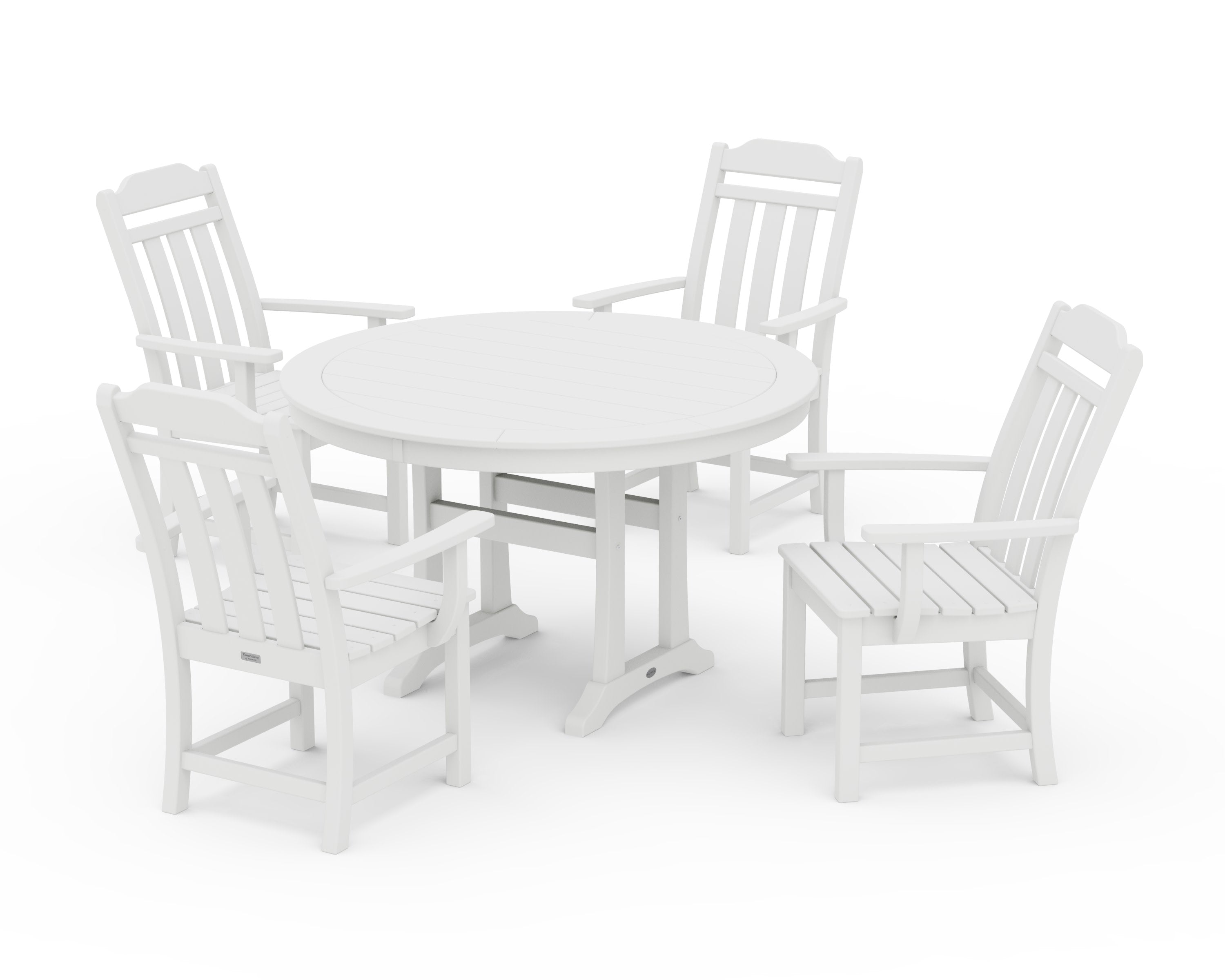 Cottage 5-Piece Round Dining Set with Trestle Legs in White