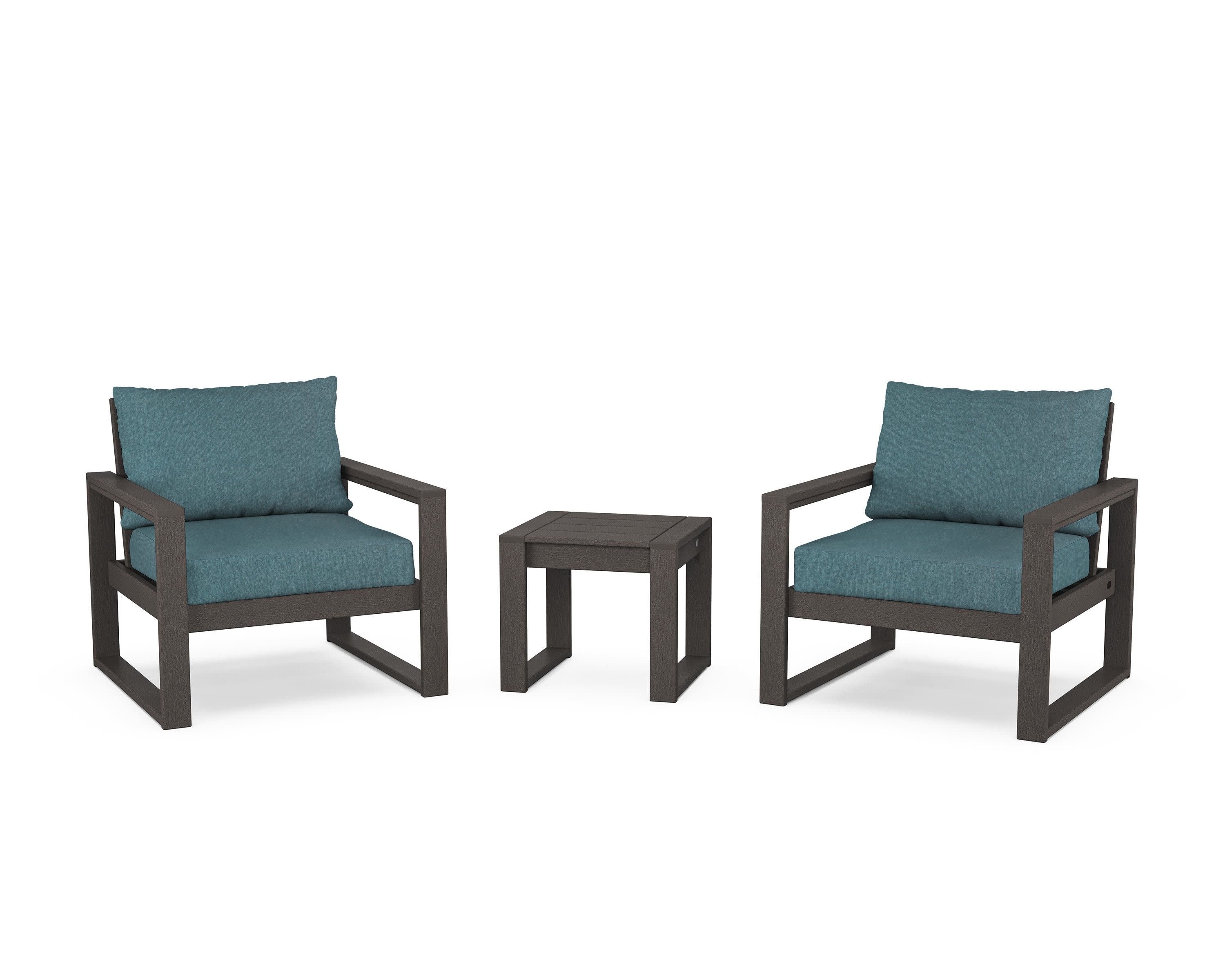EDGE Sectional 3-Piece Deep Seating Set in Vintage Coffee / Ocean Teal