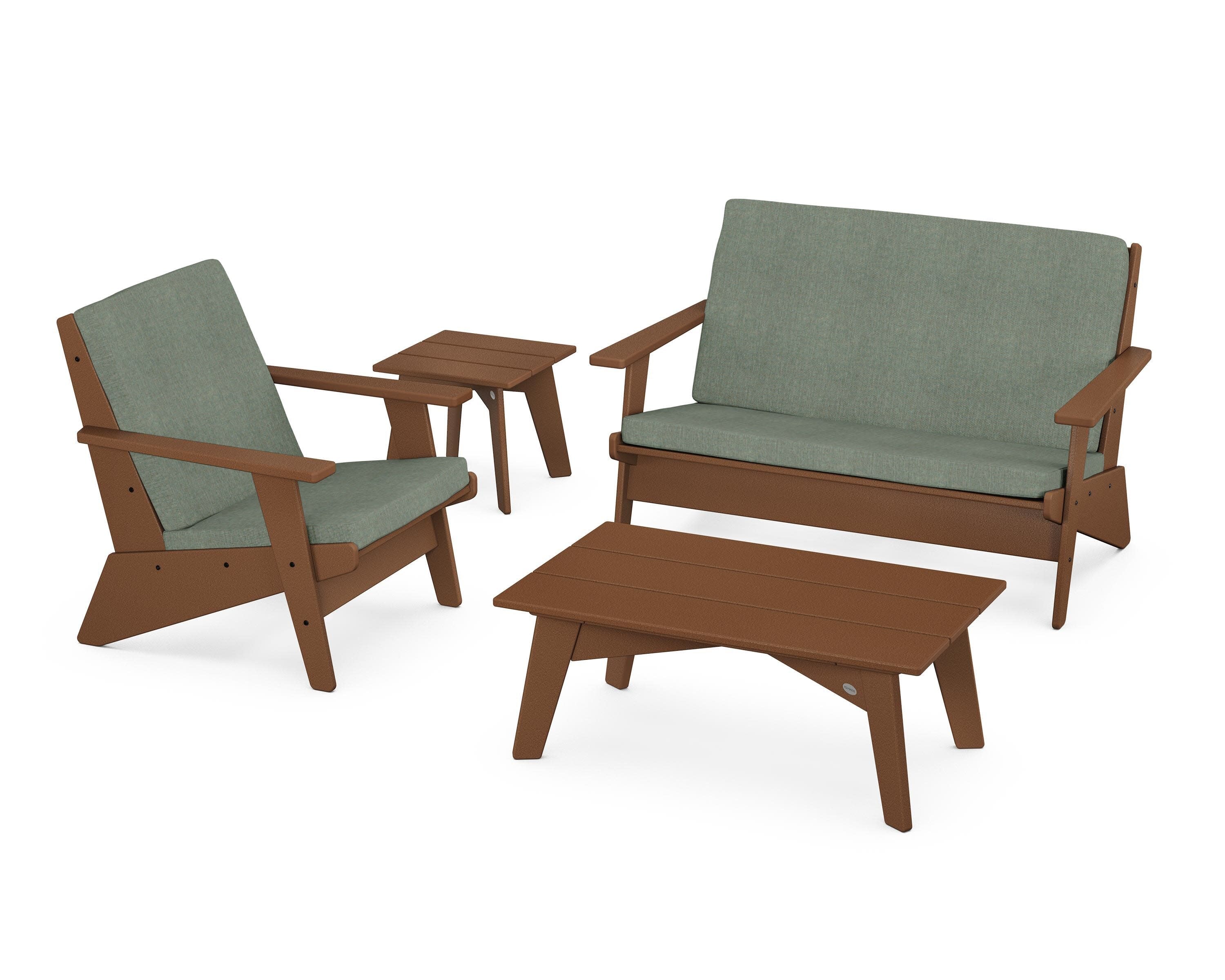 Riviera Modern Lounge 4-Piece Set in Teak / Cast Sage