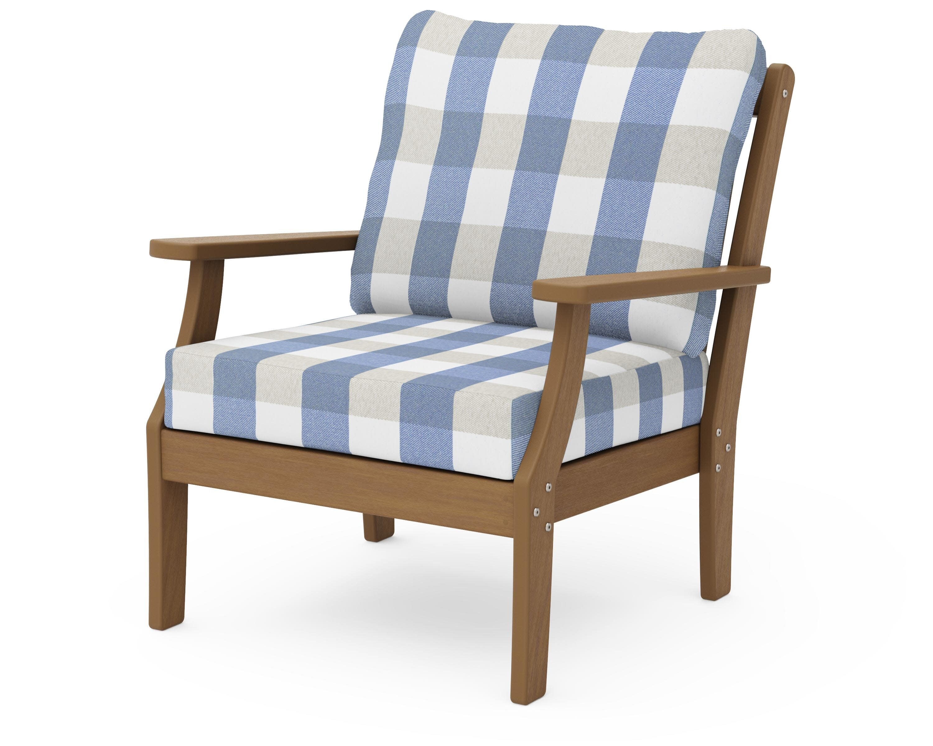 Braxton Deep Seating Chair in Natural / Buffalo Plaid Sky Blue