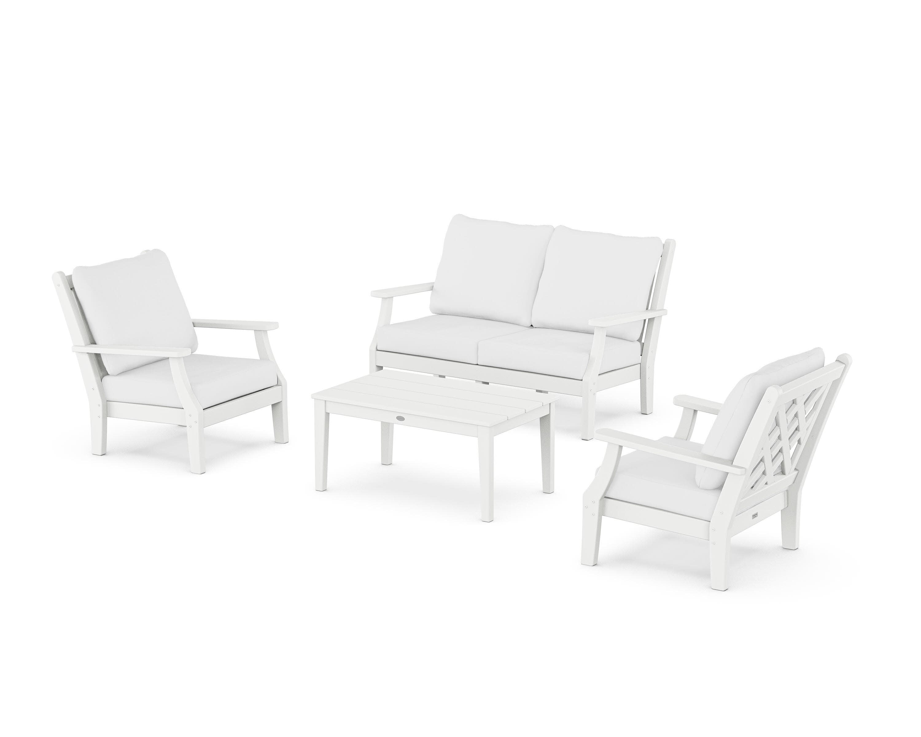 Wovendale 4-Piece Deep Seating Set with Loveseat in White / Natural