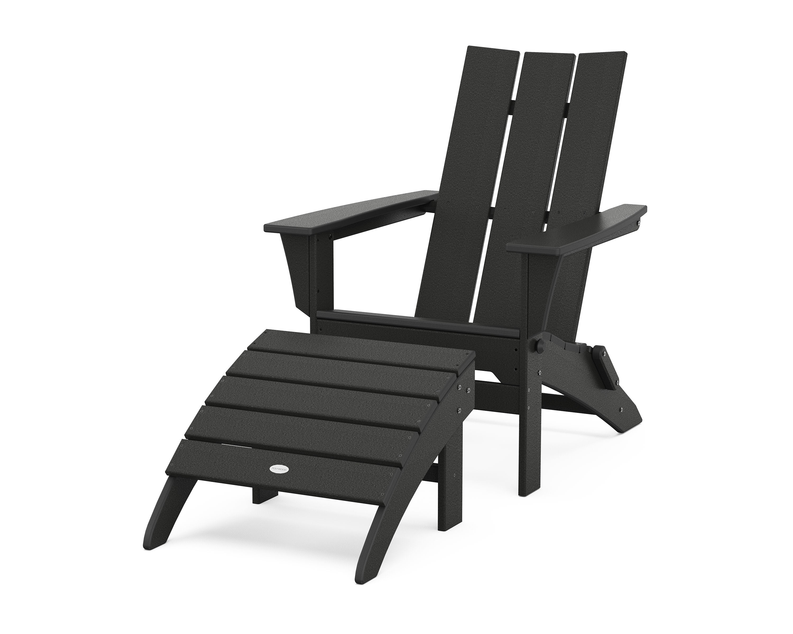 Modern Folding Adirondack Chair 2-Piece Set with Ottoman in Black