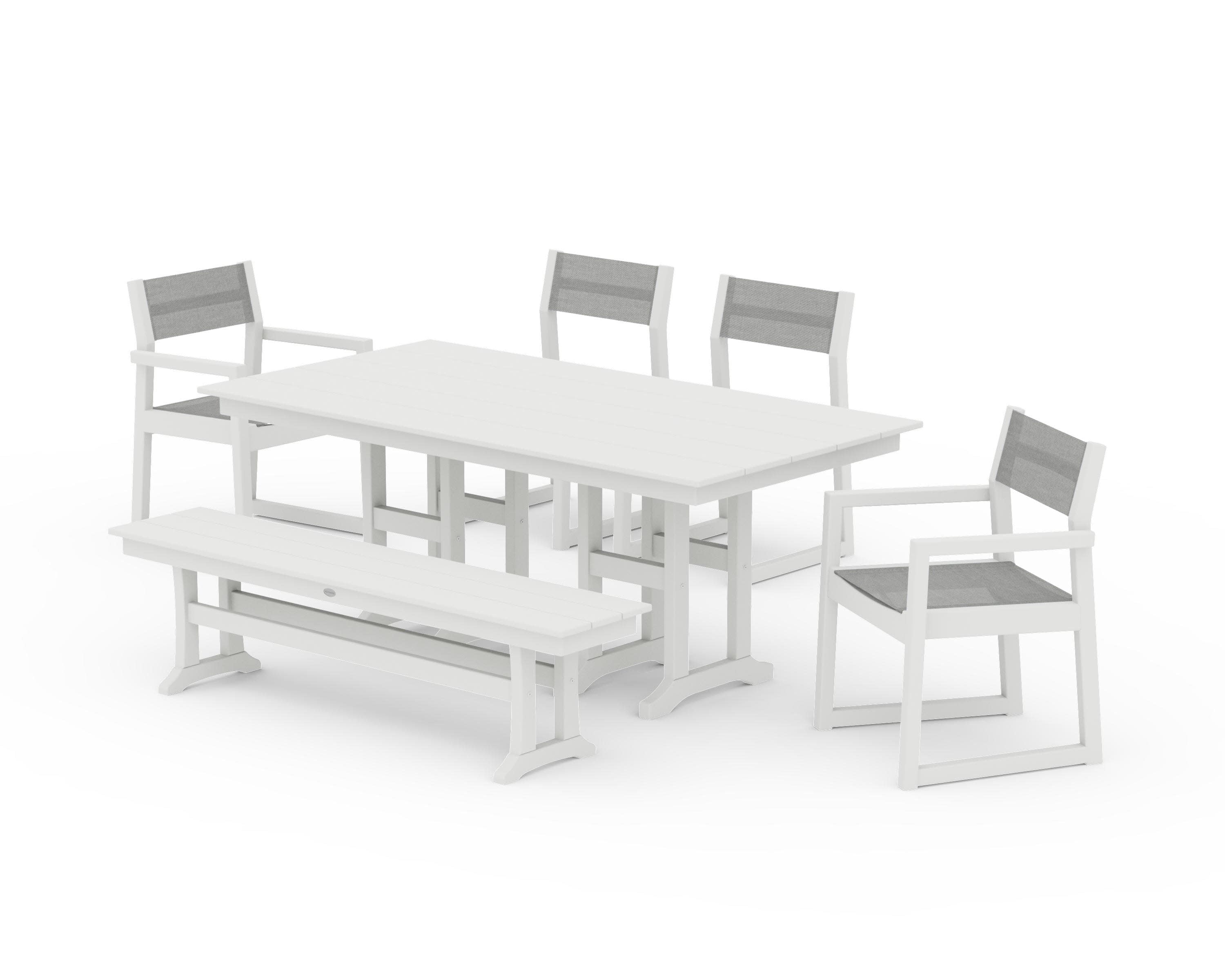 EDGE Sling 6-Piece Farmhouse Dining Set in Vintage White / Metallic Sling