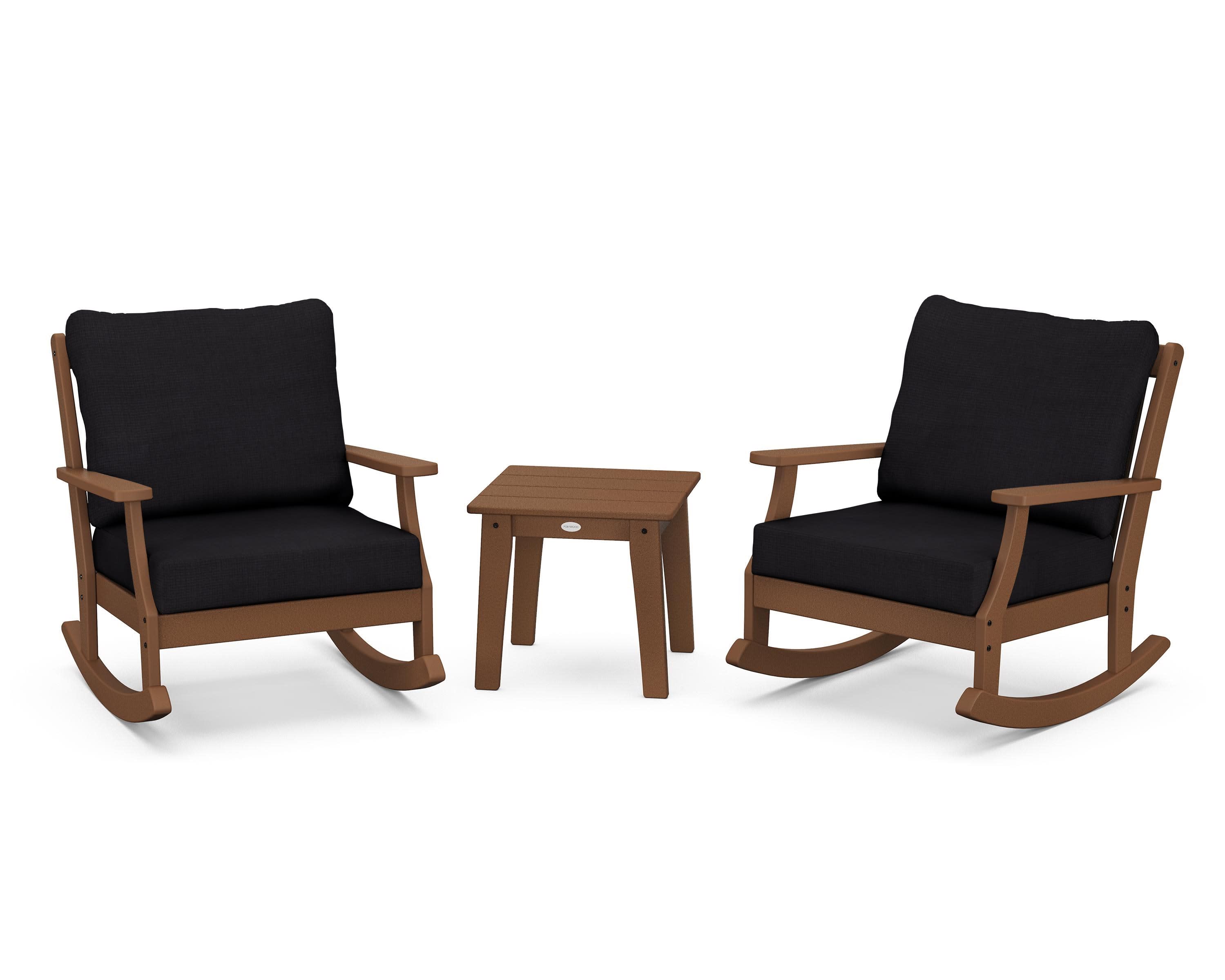 Braxton 3-Piece Deep Seating Rocker Set in Teak / Midnight Linen
