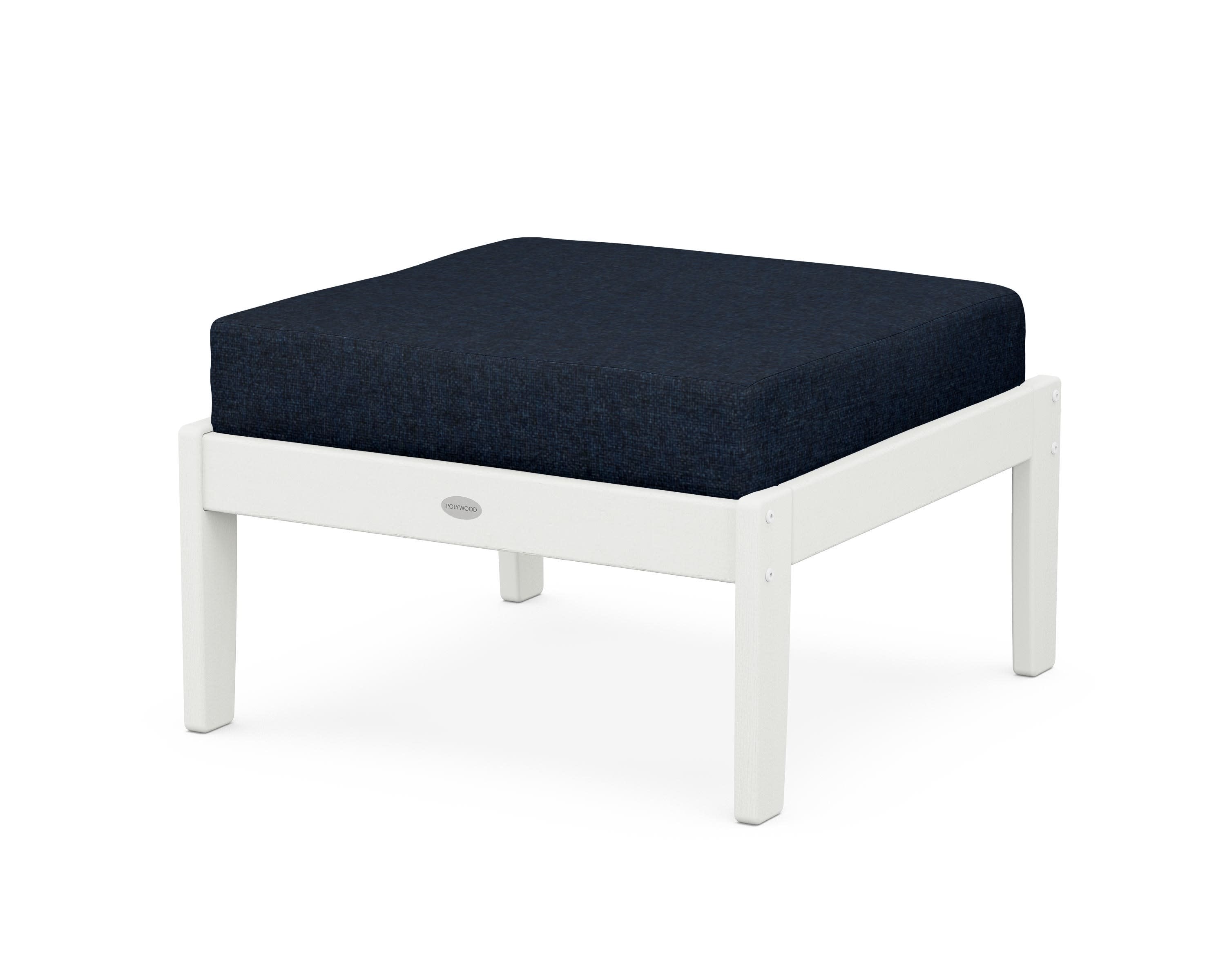 Braxton Deep Seating Ottoman in Vintage White / Marine Indigo