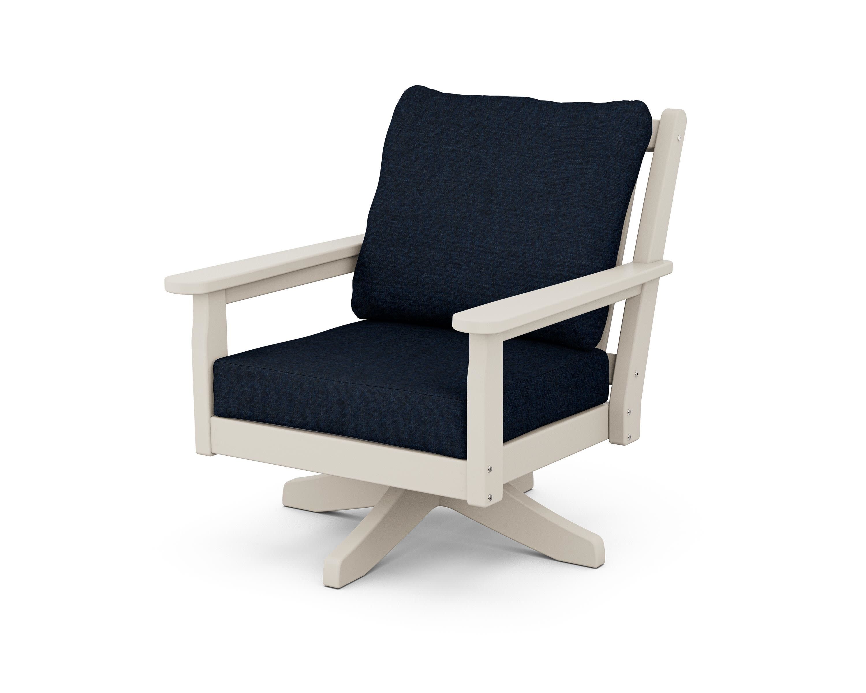 Chippendale Deep Seating Swivel Chair in Sand / Marine Indigo