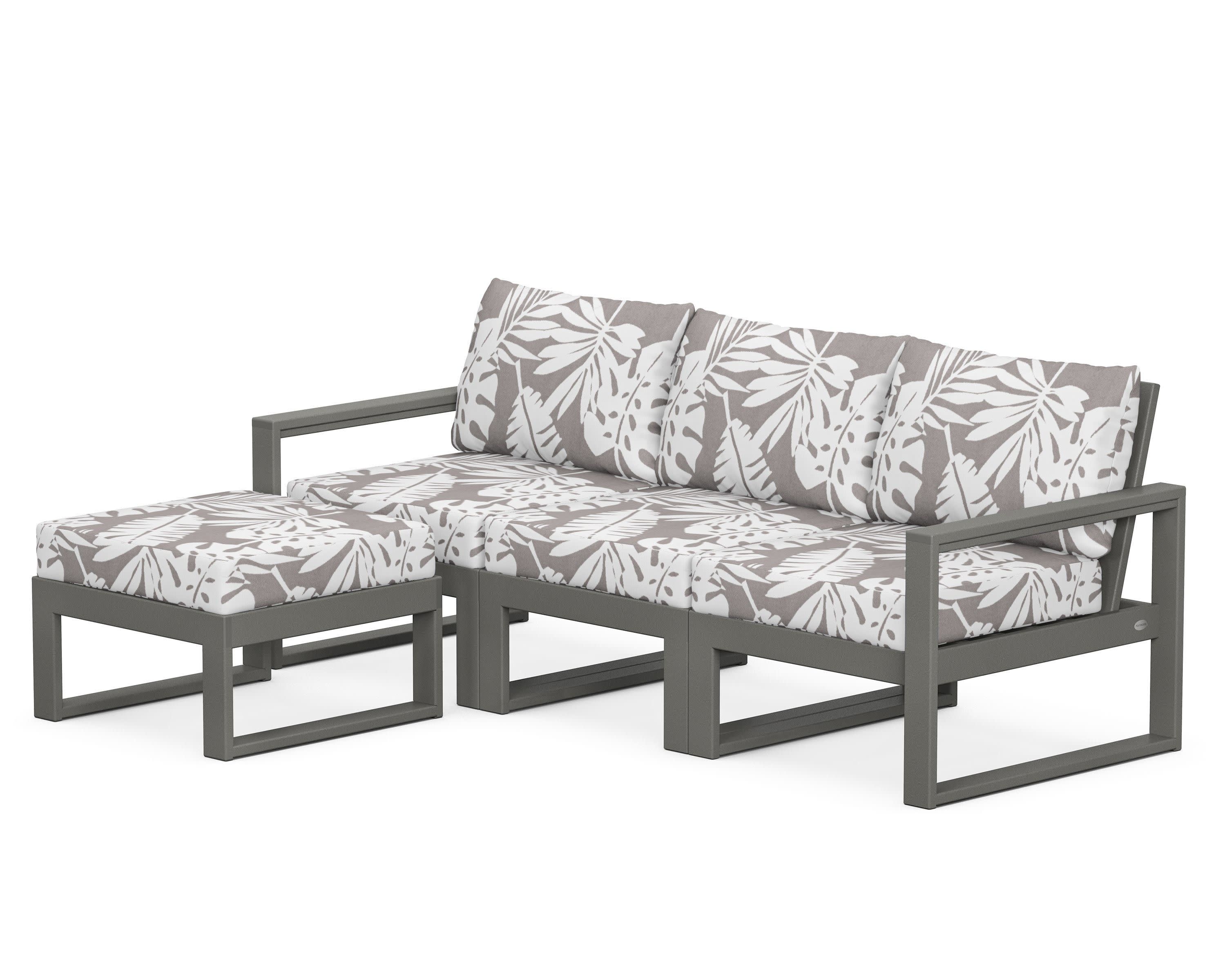 EDGE 4-Piece Modular Deep Seating Set with Ottoman in Slate Grey / Leaf Grey Mist