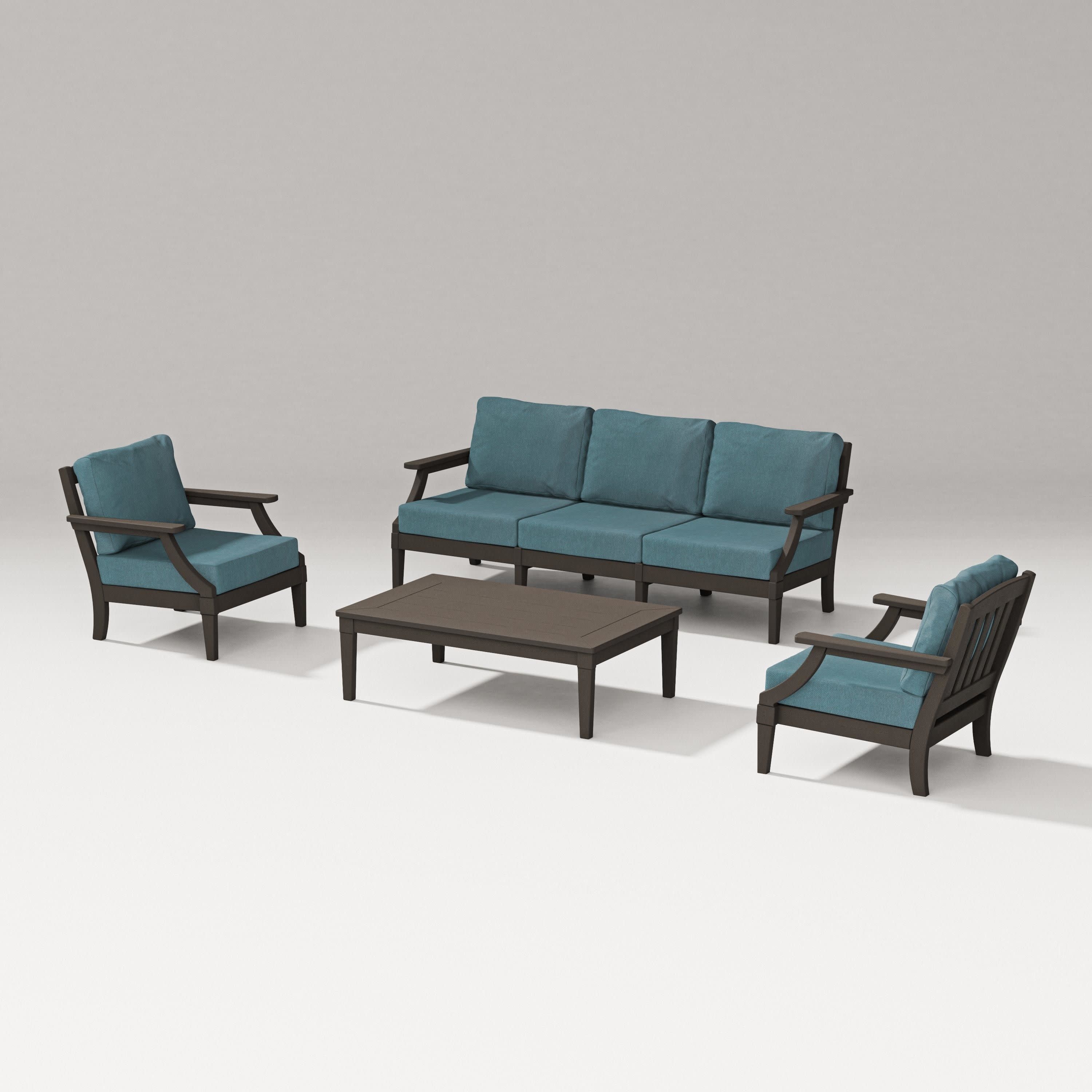 Estate 4-Piece Lounge Sofa Set in Vintage Coffee / Ocean Teal