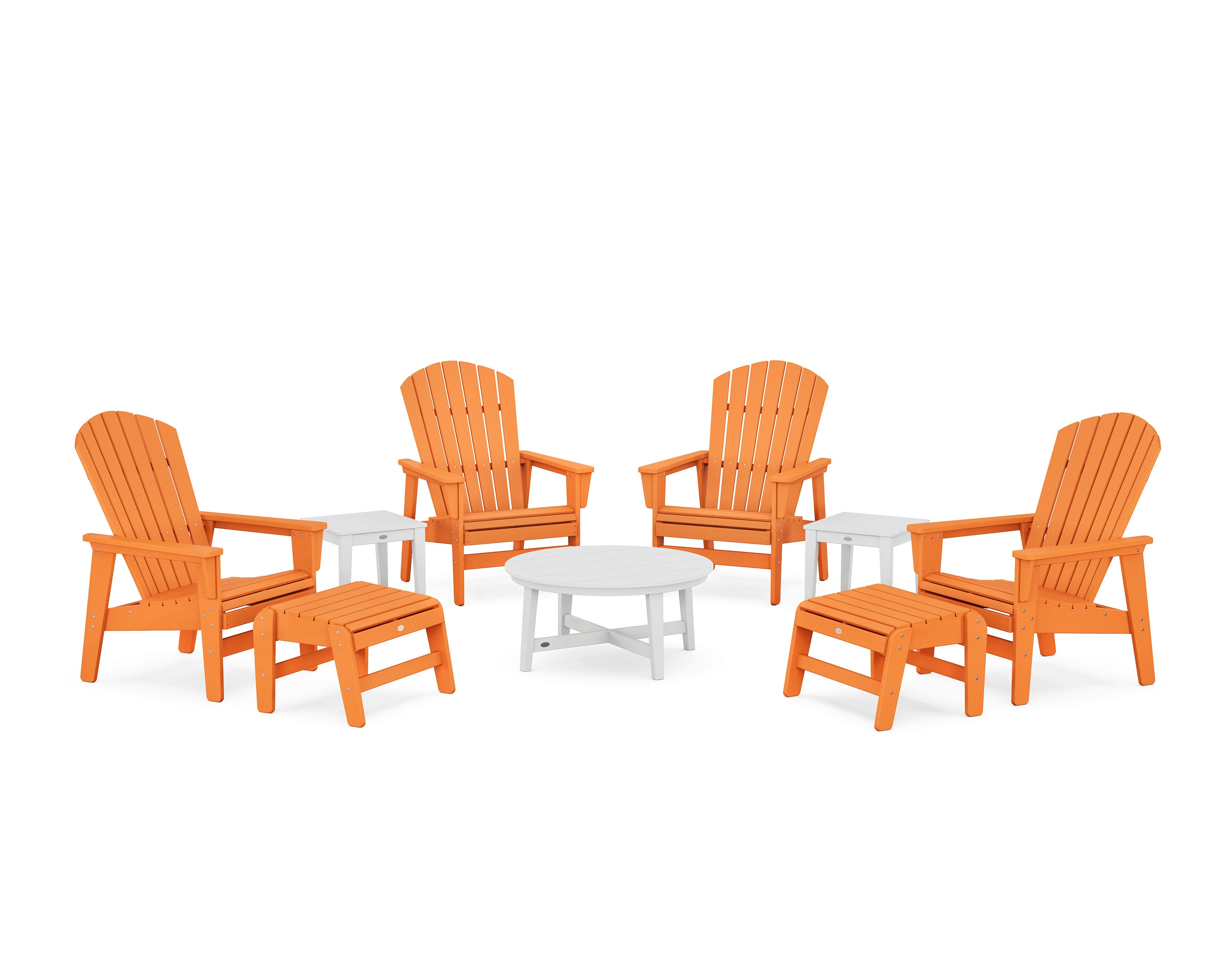 Nautical Grand Upright Adirondack 9-Piece Conversation Set in Tangerine / White