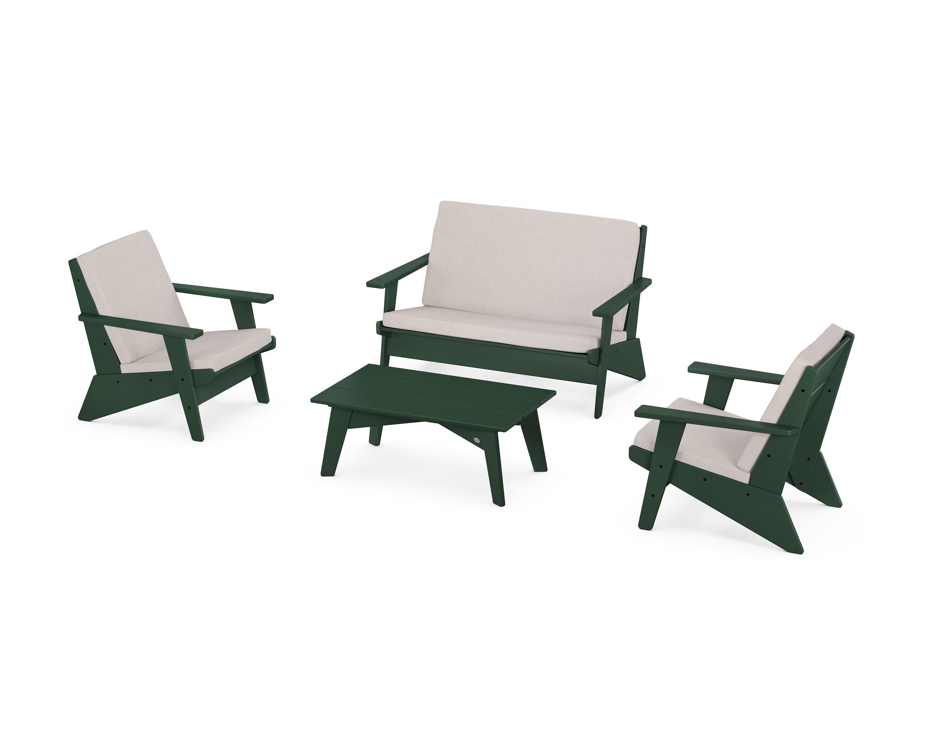 Riviera Modern Lounge 4-Piece Set in Green / Dune Burlap