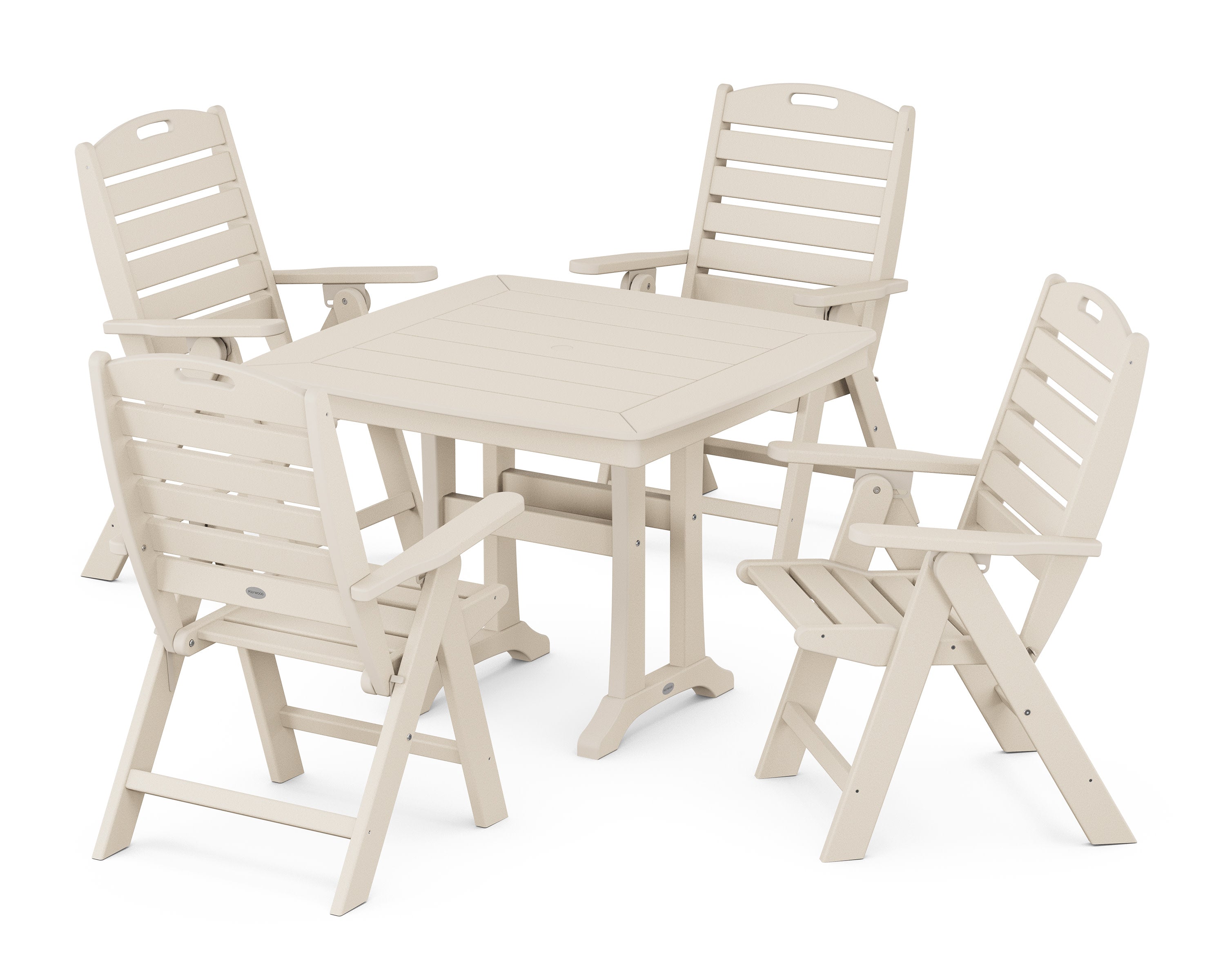 Nautical Folding Highback Chair 5-Piece Dining Set with Trestle Legs in Sand