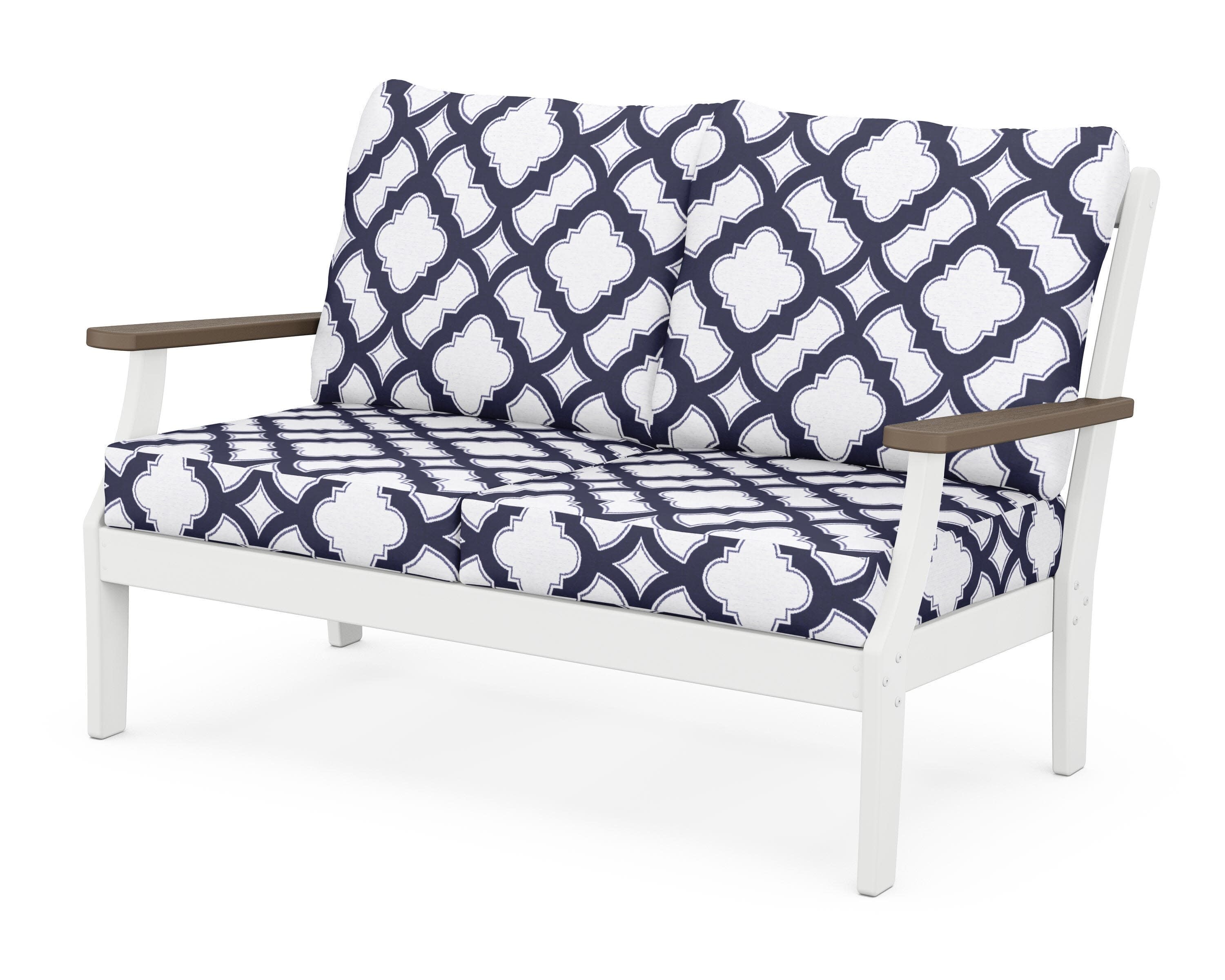 Braxton Deep Seating Loveseat in White / Kona / Trellis Navy