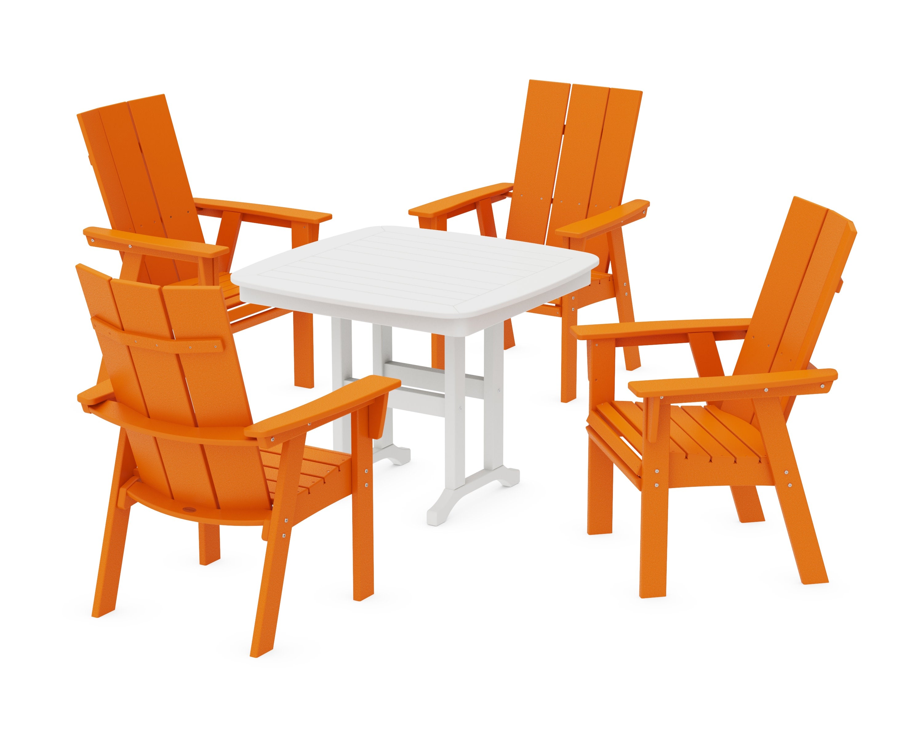 Modern Curveback Adirondack 5-Piece Dining Set in Tangerine / White