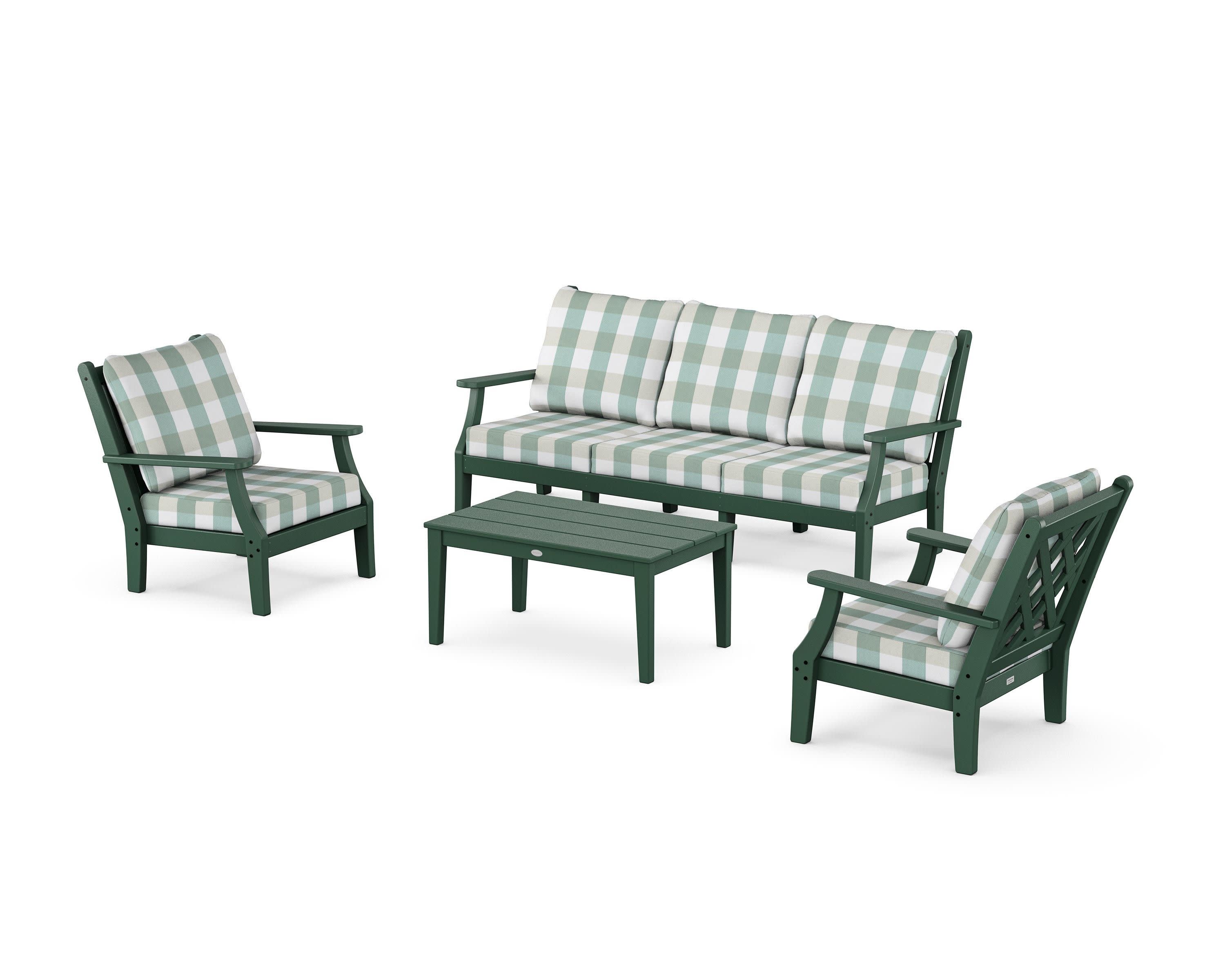 Wovendale 4-Piece Deep Seating Set with Sofa in Green / Buffalo Plaid Glacier Spa