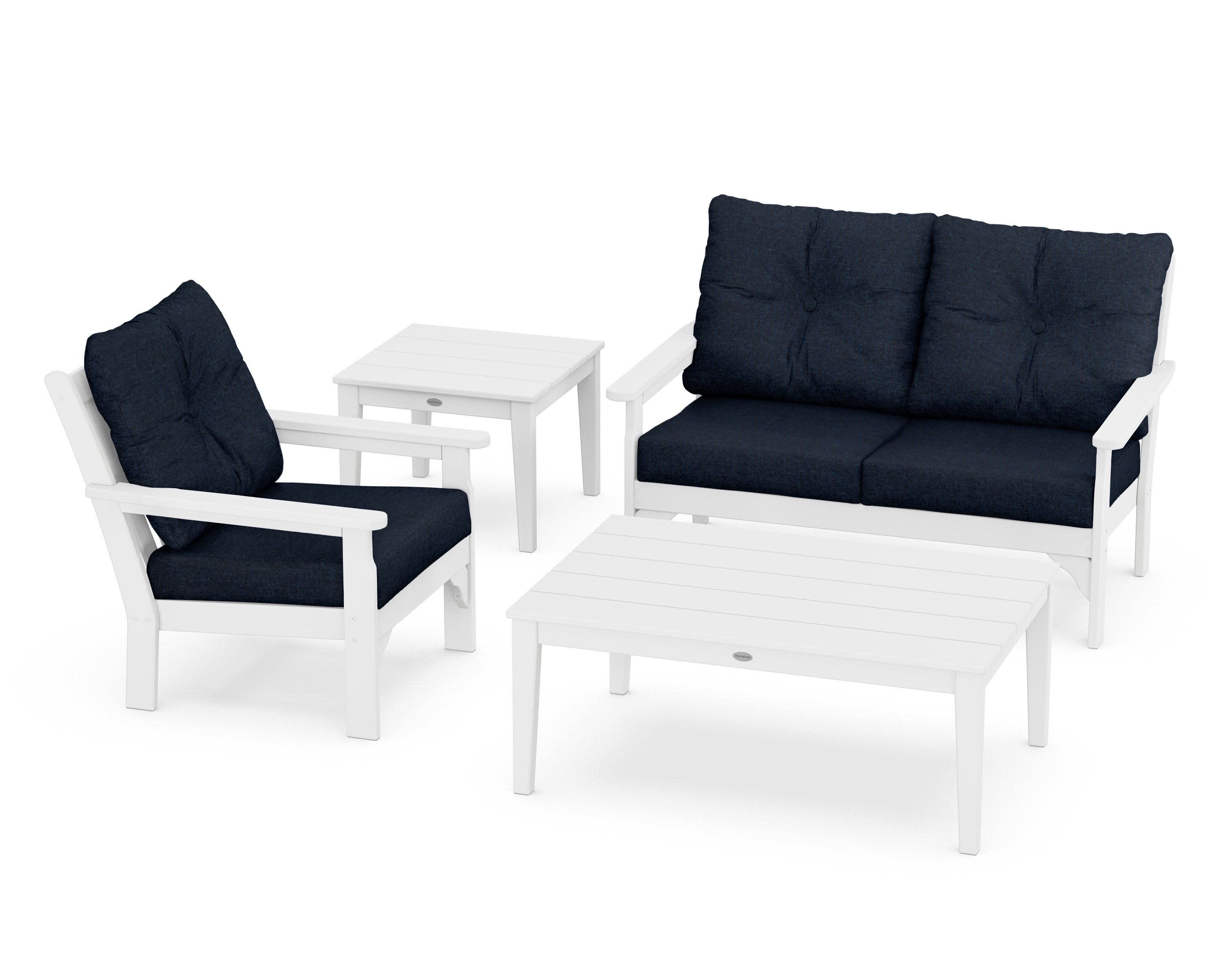 Vineyard 4-Piece Deep Seating Set in White / Marine Indigo