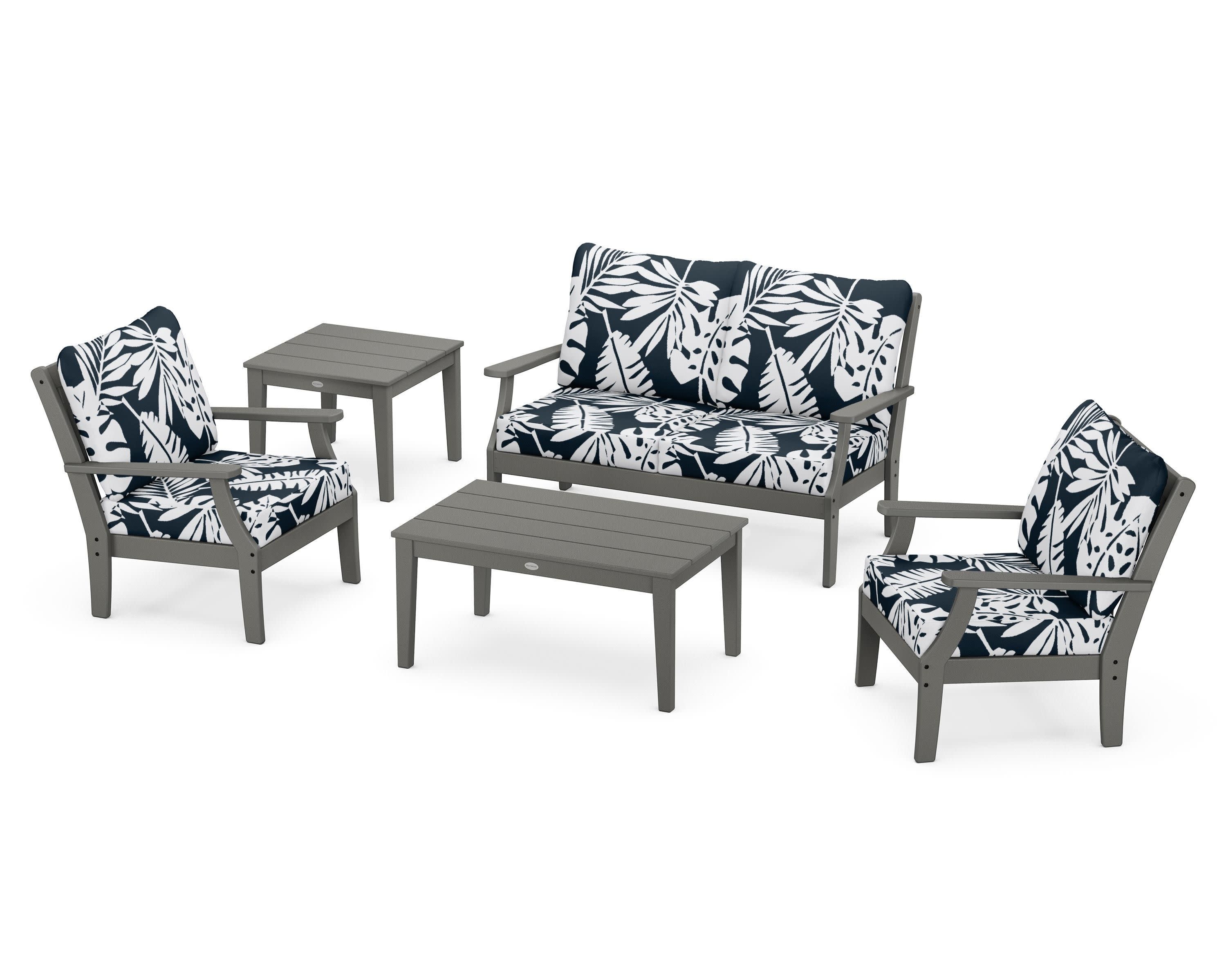 Braxton 5-Piece Deep Seating Set in Slate Grey / Leaf Marine Indigo