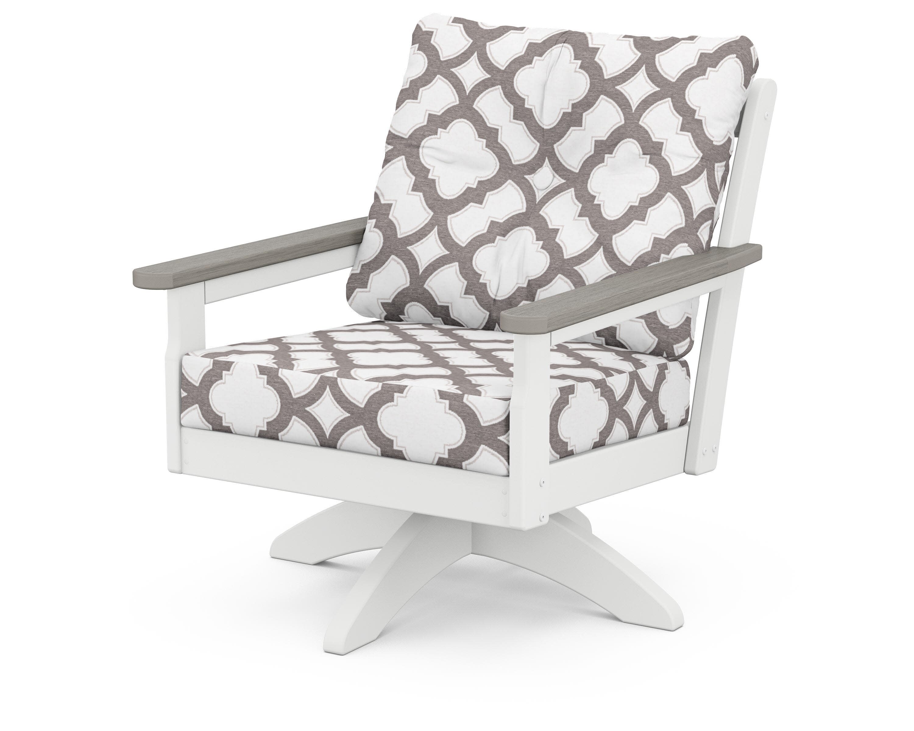 Vineyard Deep Seating Swivel Chair in White / Driftwood / Trellis Grey Mist