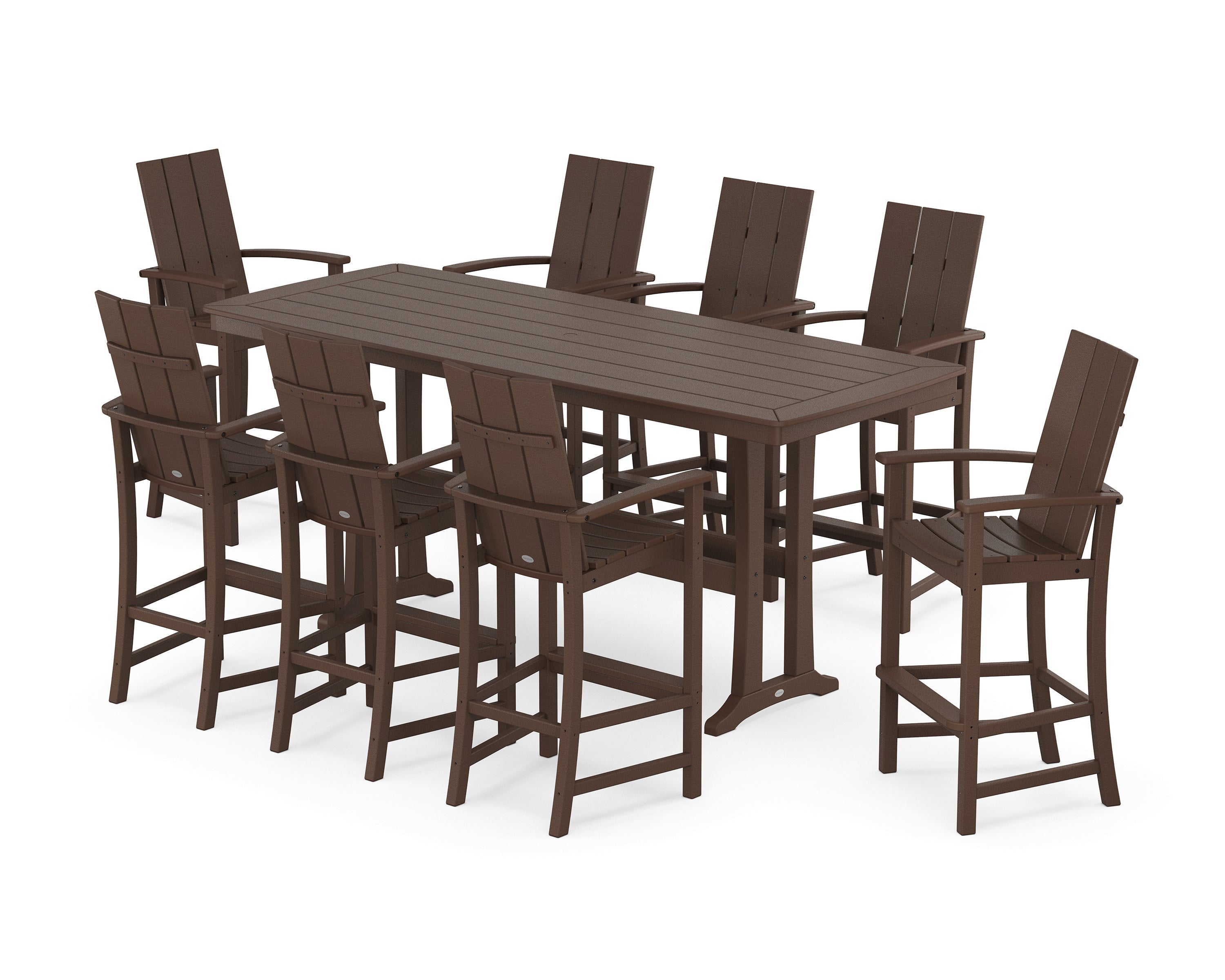 Modern Adirondack 9-Piece Bar Set with Trestle Legs in Mahogany