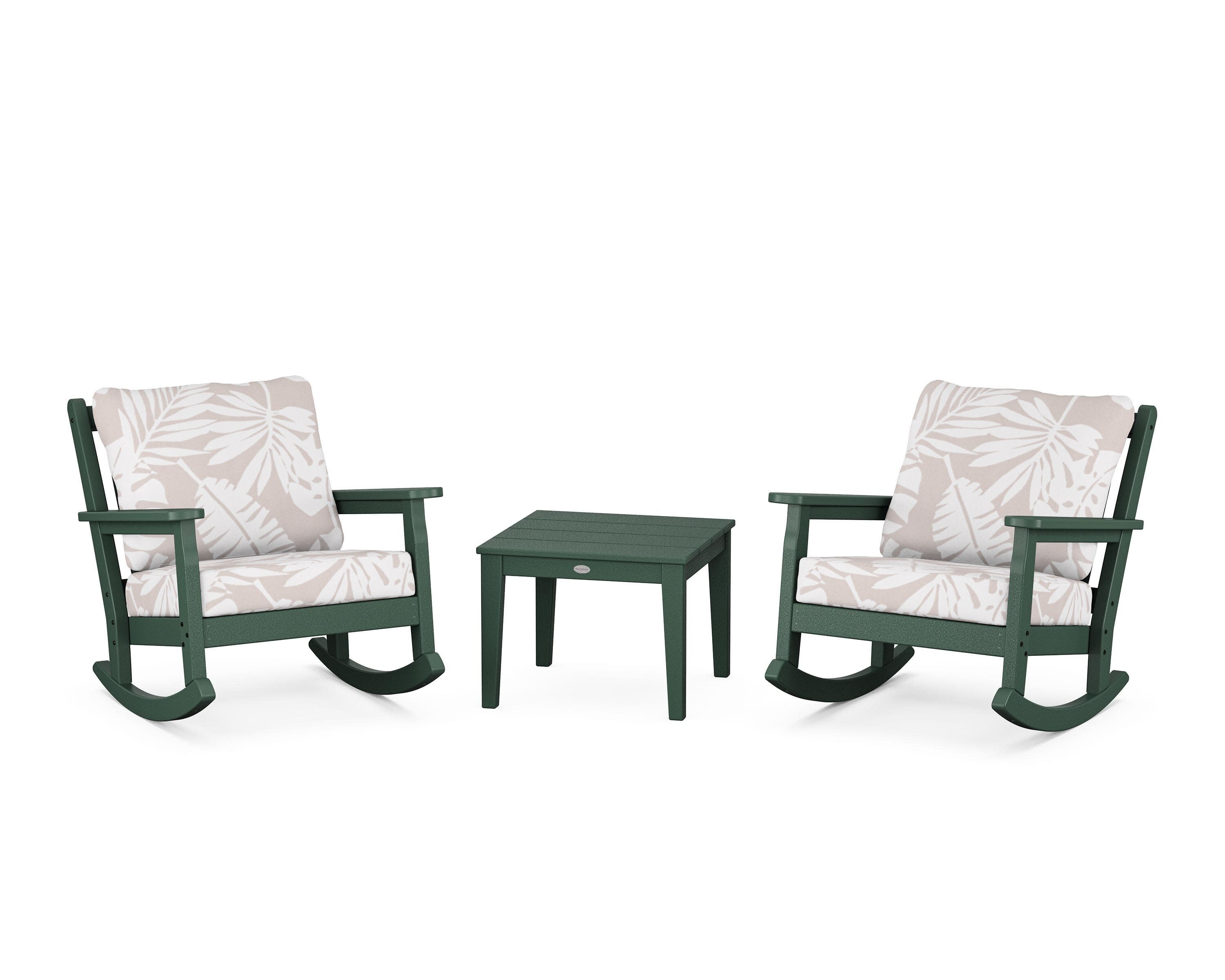 Chippendale 3-Piece Deep Seating Rocker Set in Green / Leaf Dune Burlap