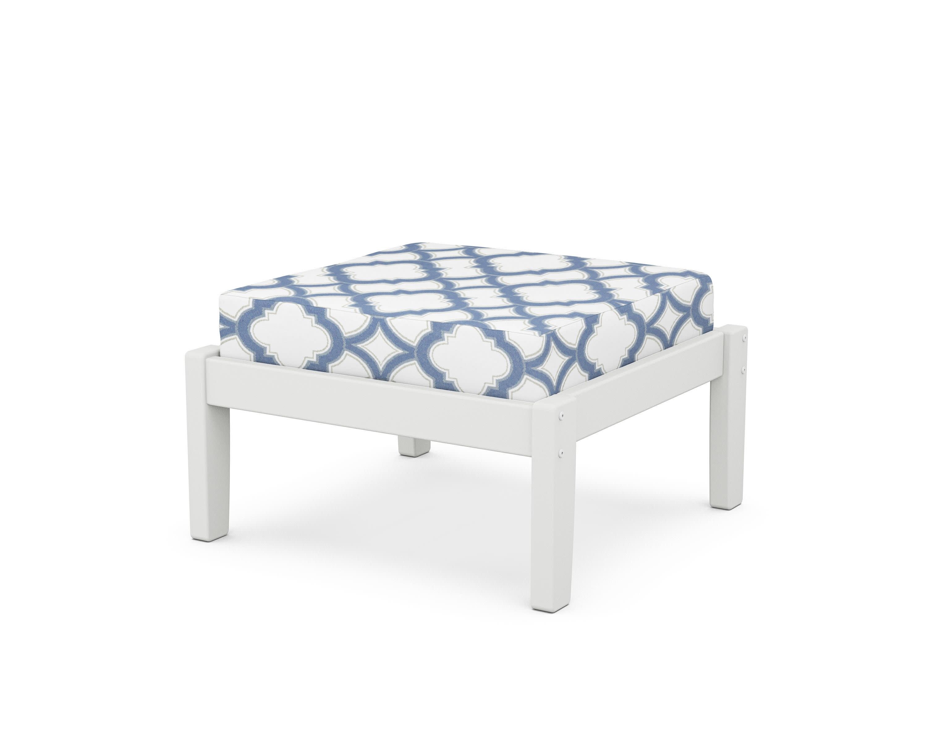Deep Seating Ottoman in White / Trellis Sky Blue